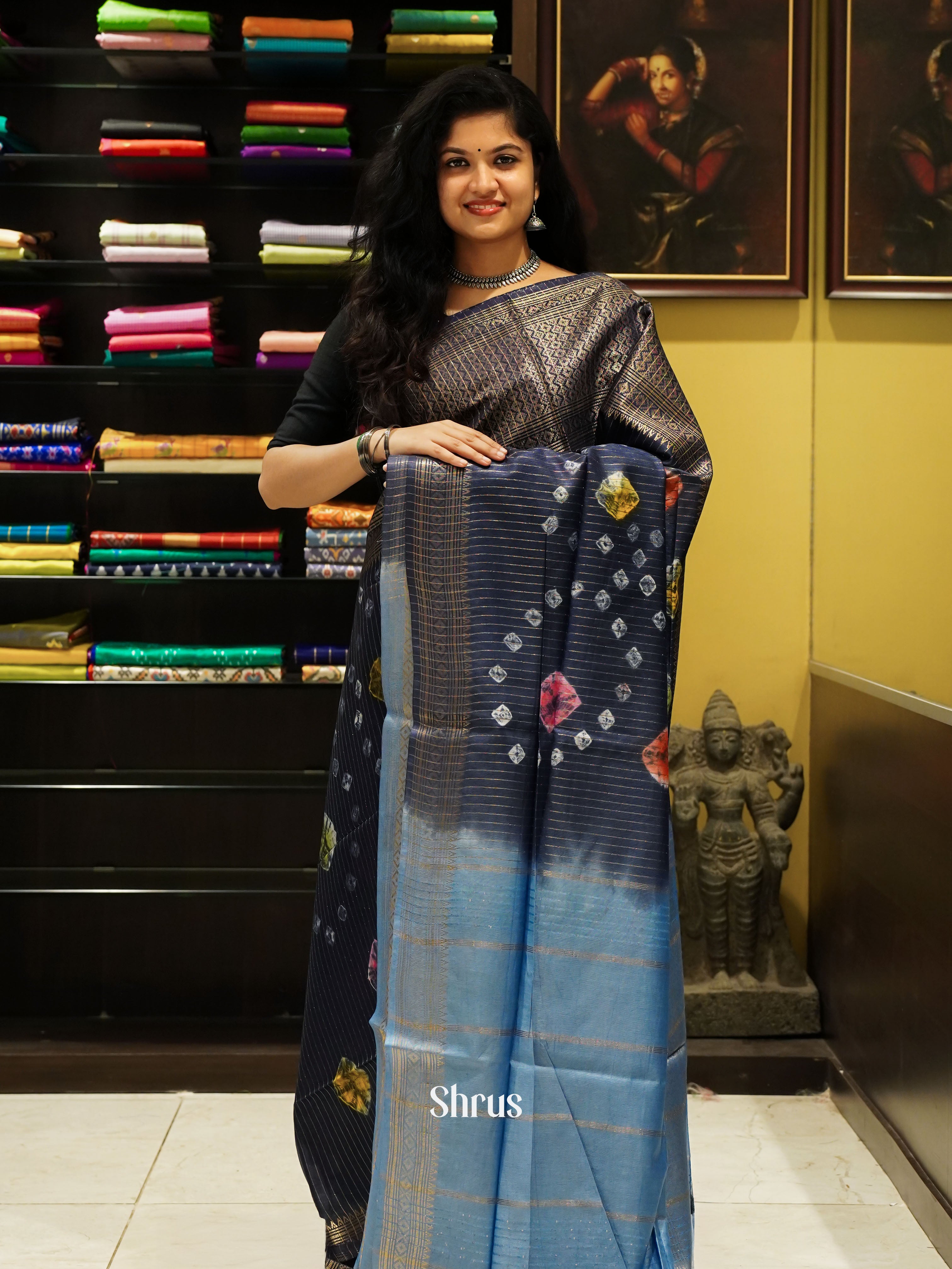 Blue & Light Blue - Shibori saree - Shop on ShrusEternity.com