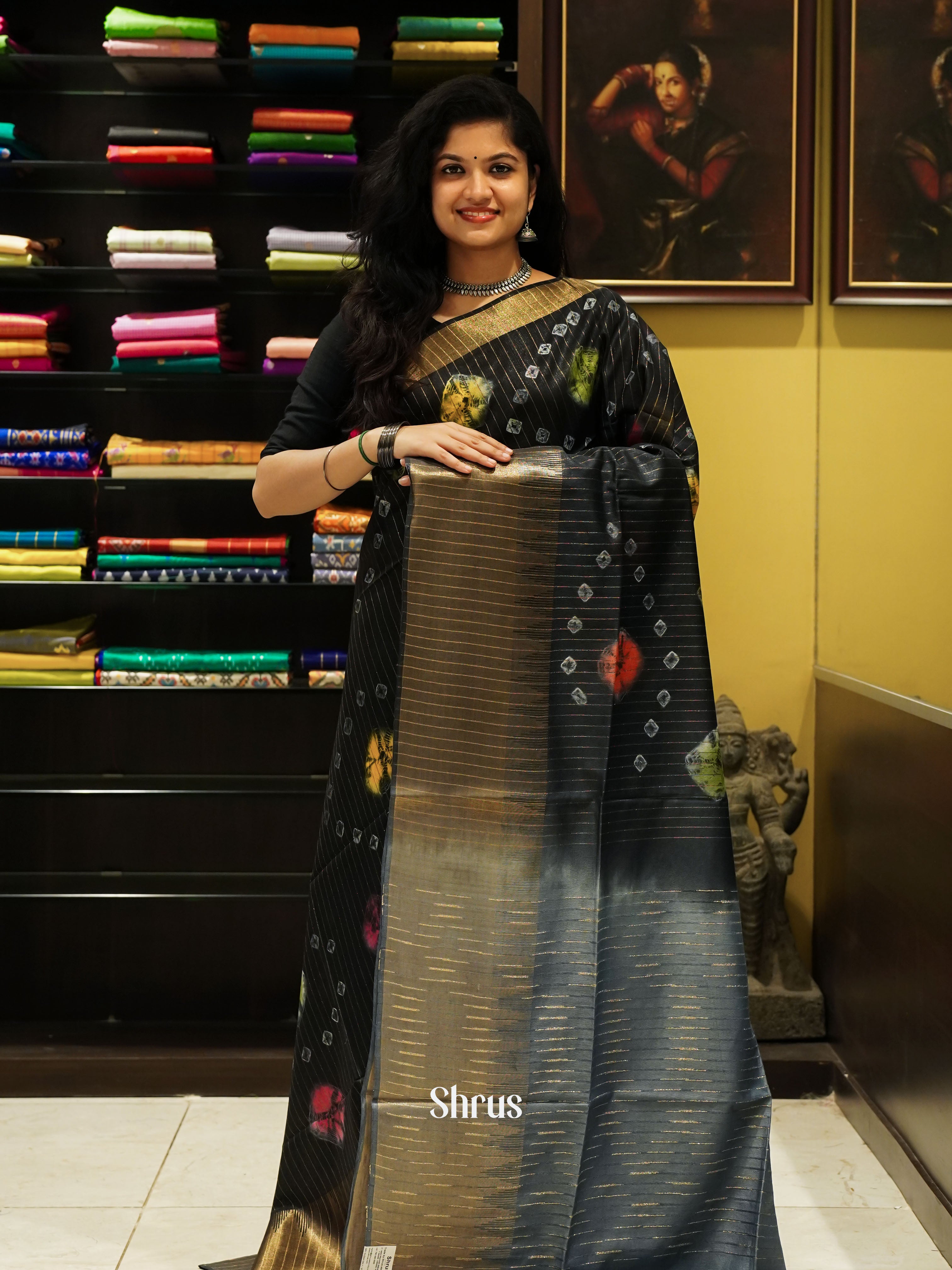 Black And Grey- Shibori Saree - Shop on ShrusEternity.com