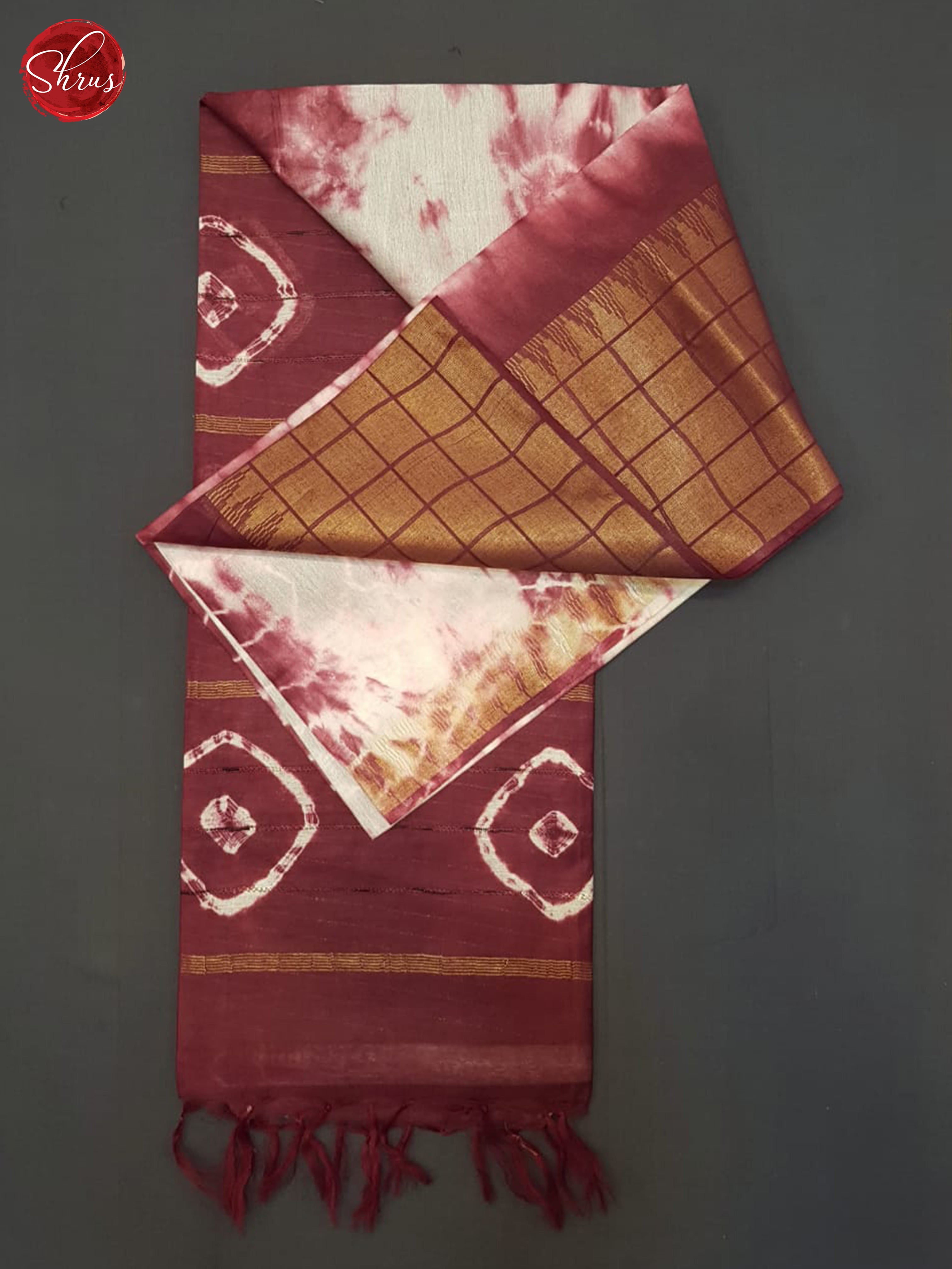 Cream And Maroon- Shibori Saree - Shop on ShrusEternity.com