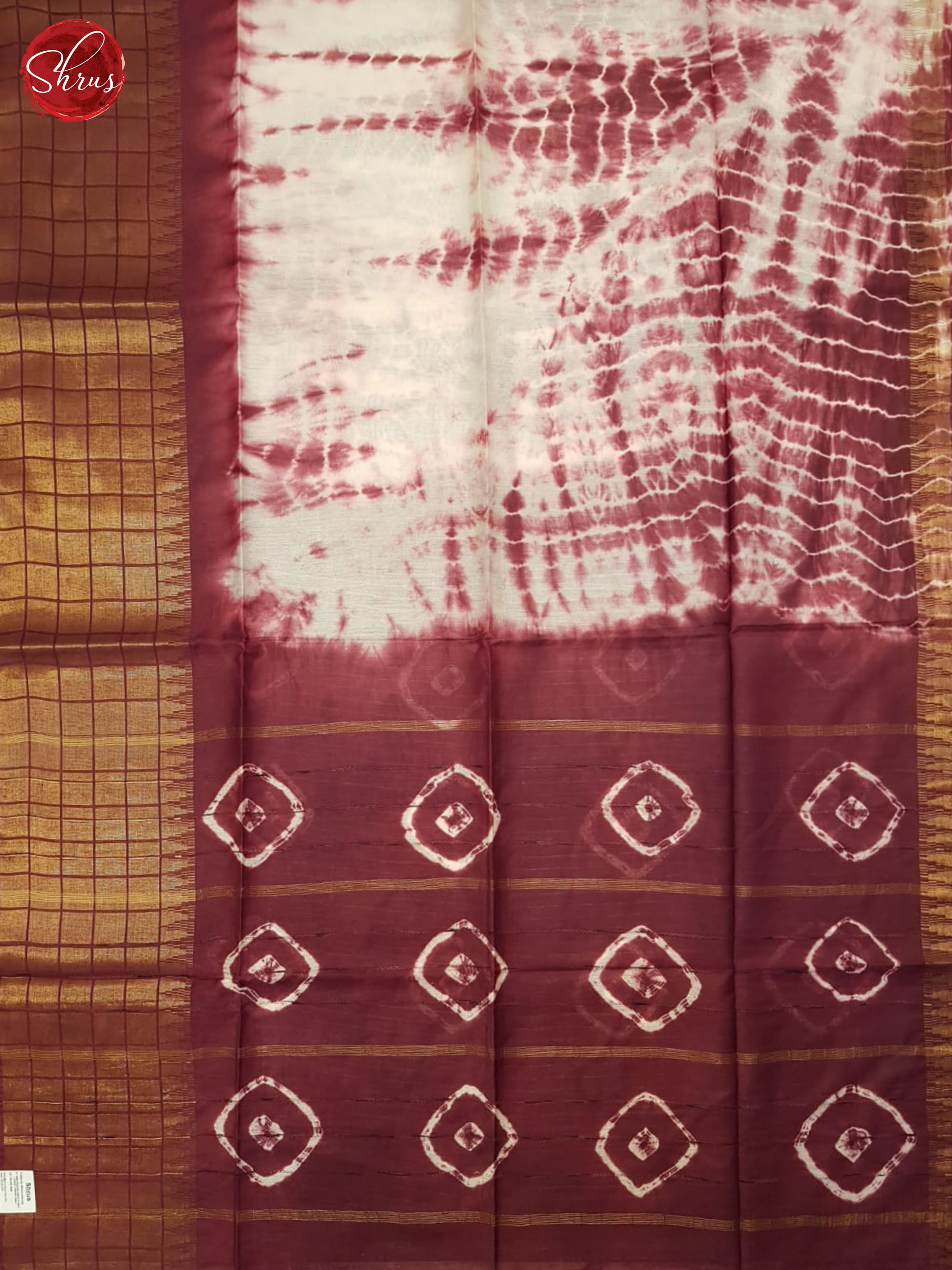 Cream And Maroon- Shibori Saree - Shop on ShrusEternity.com
