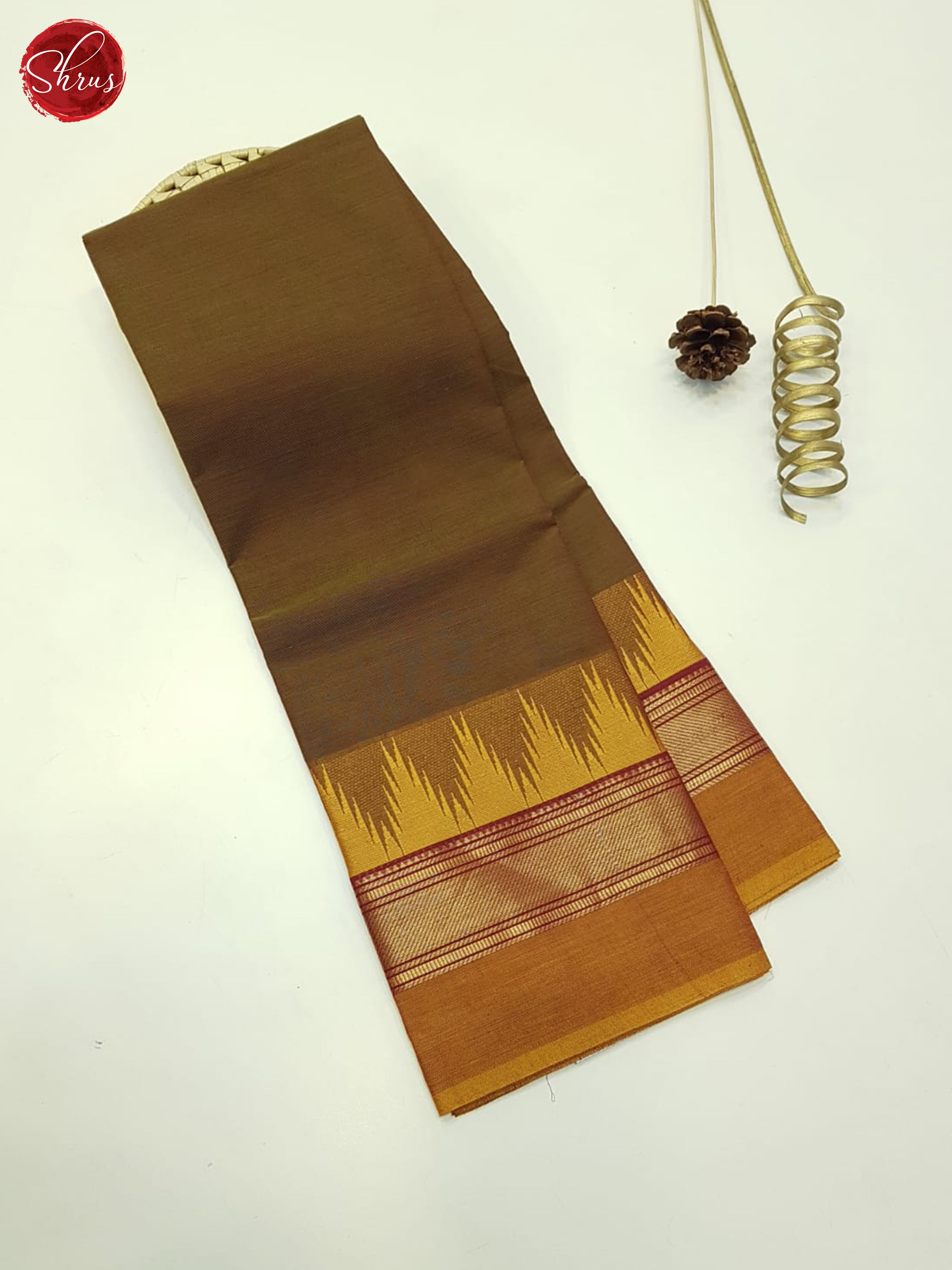 Brown And Mustard - Unstitched Chettinad Cotton Top - Shop on ShrusEternity.com