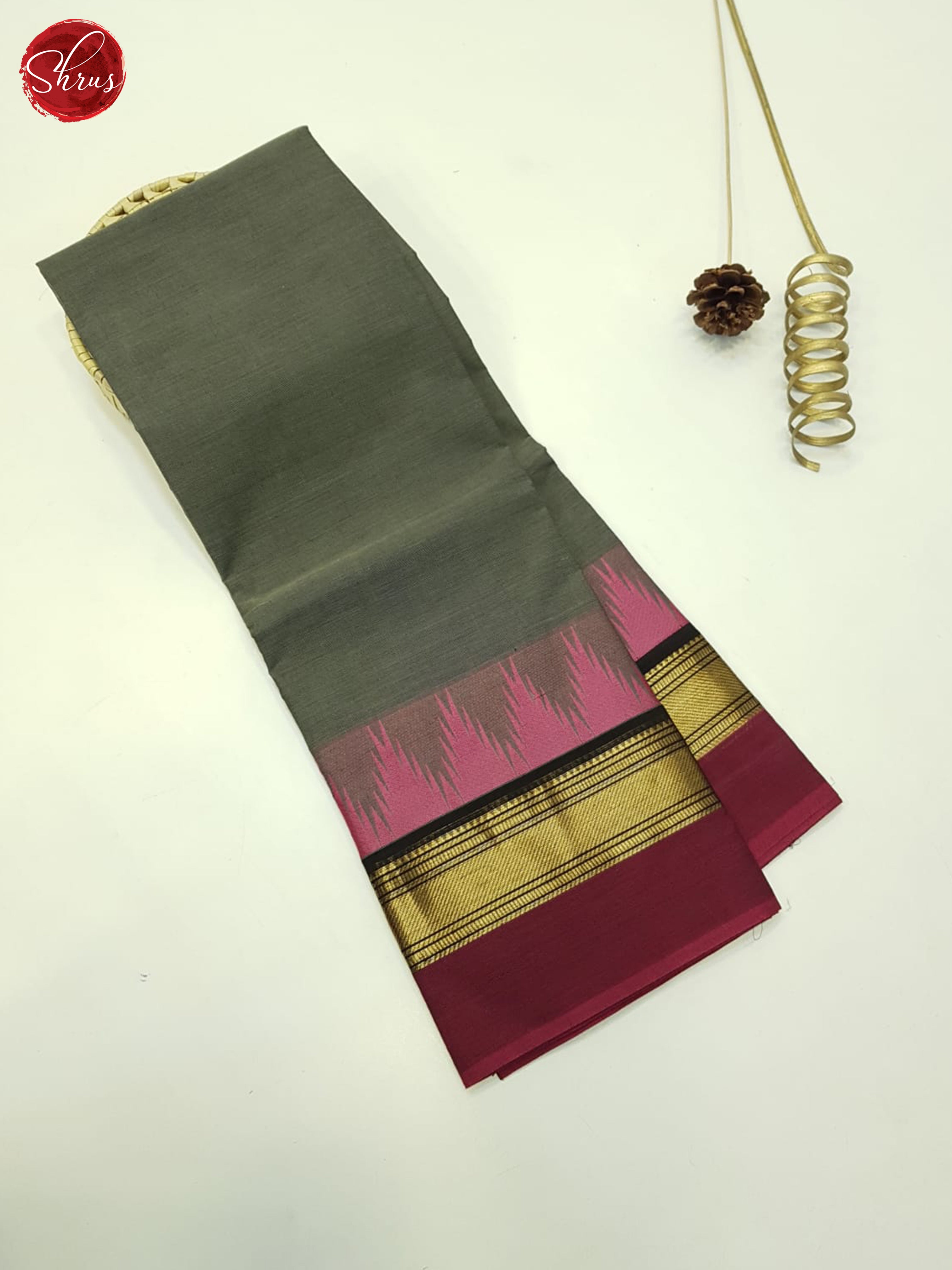 Grey And Maroon- Unstitched Chetinad Cotton Top - Shop on ShrusEternity.com