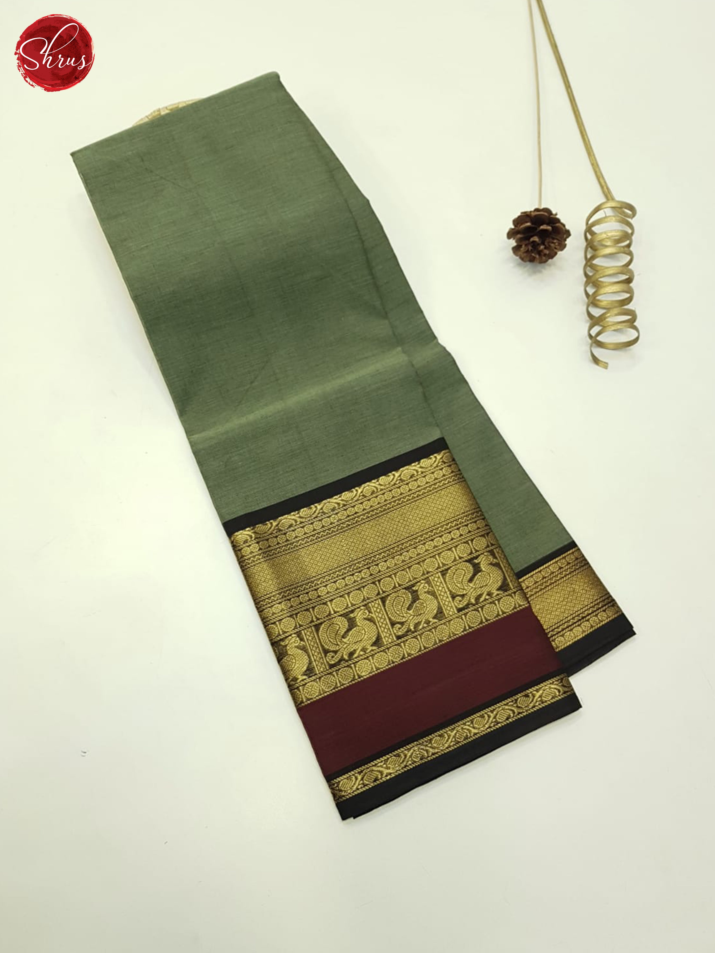 Greenish Grey And Brown- Unstitched Chettinad Cotton Top - Shop on ShrusEternity.com