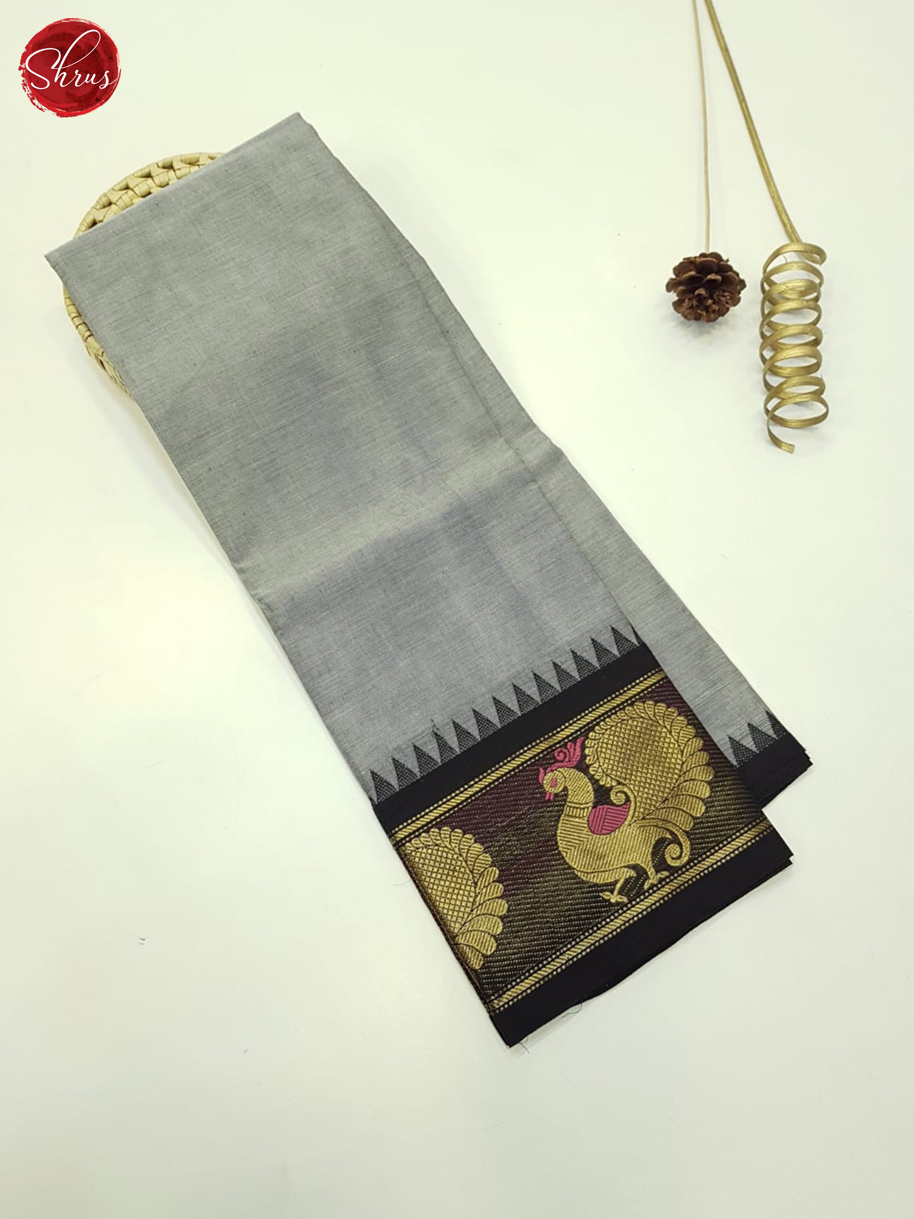 Grey And Black- Unstitched Chettinad Cotton Top - Shop on ShrusEternity.com