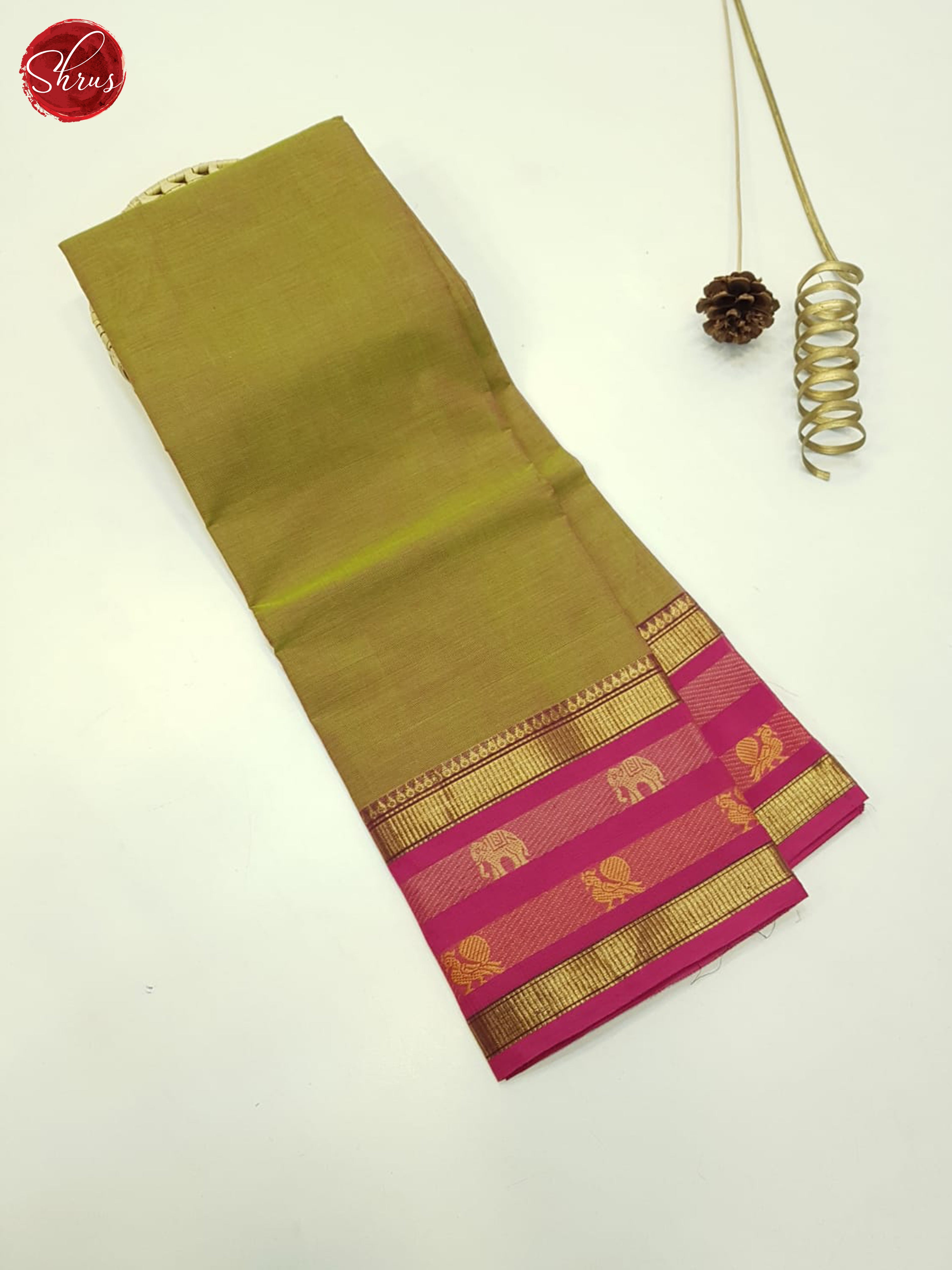 Green And Pink- Unstitched Chettinad Cotton Top - Shop on ShrusEternity.com