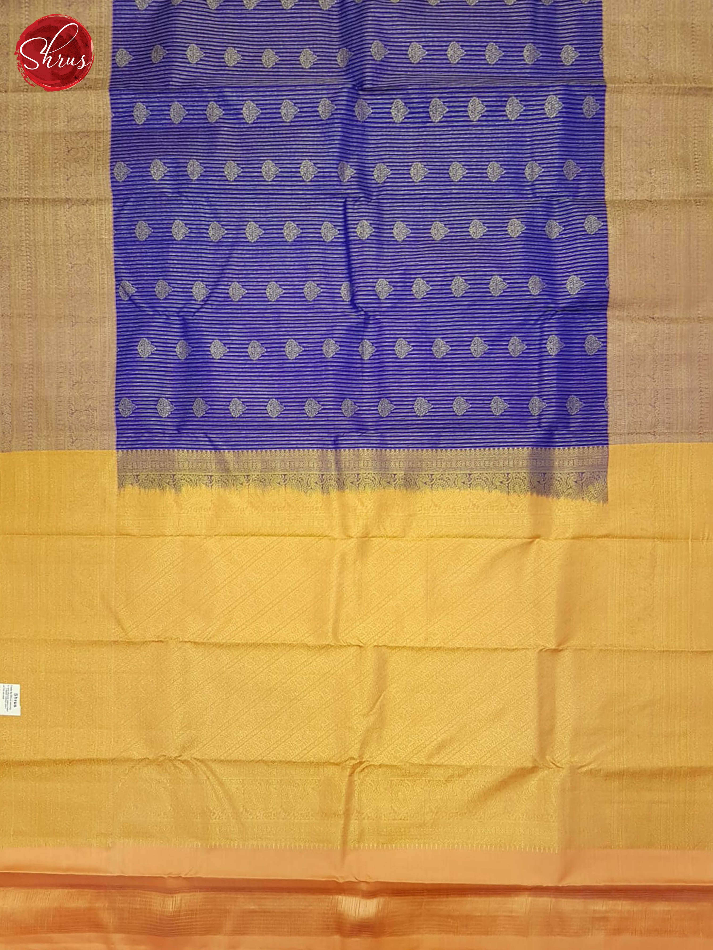 Regal Blue And Peach Kanchipuram Silk Saree With Zari Woven Stripes And Floral Buttas-2