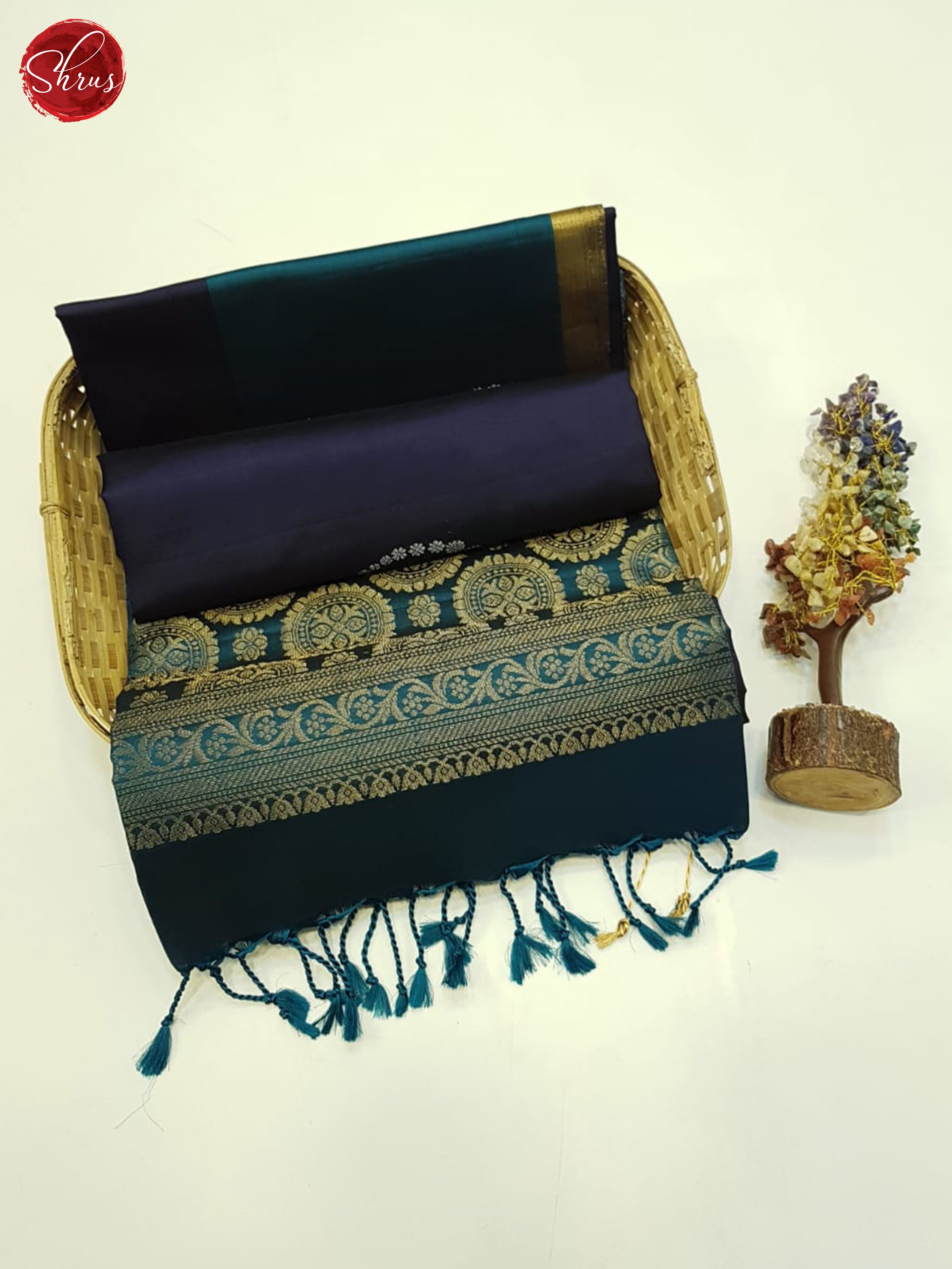Blue And Peacock Green- Soft Silk Saree - Shop on ShrusEternity.com
