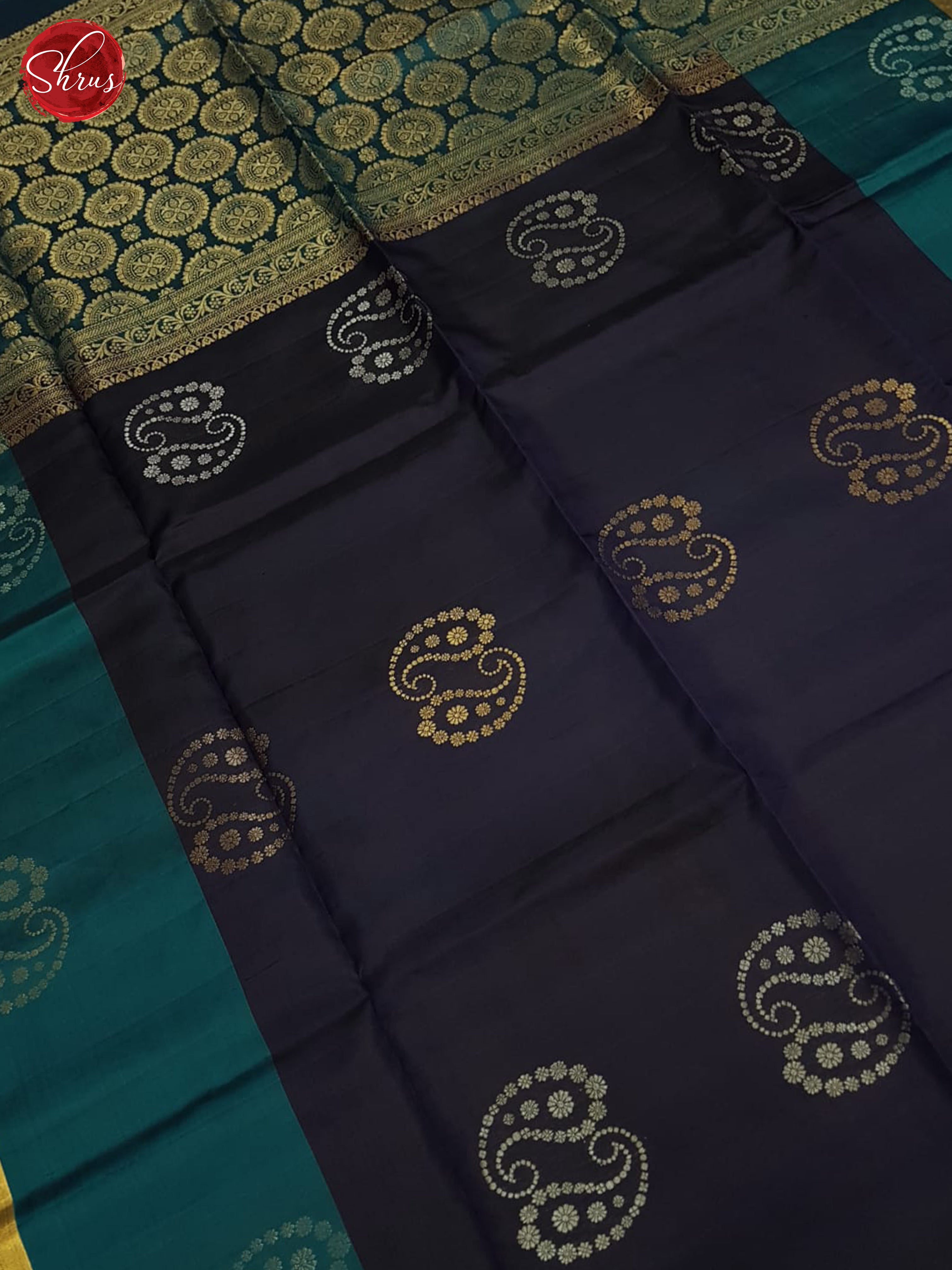 Blue And Peacock Green- Soft Silk Saree - Shop on ShrusEternity.com