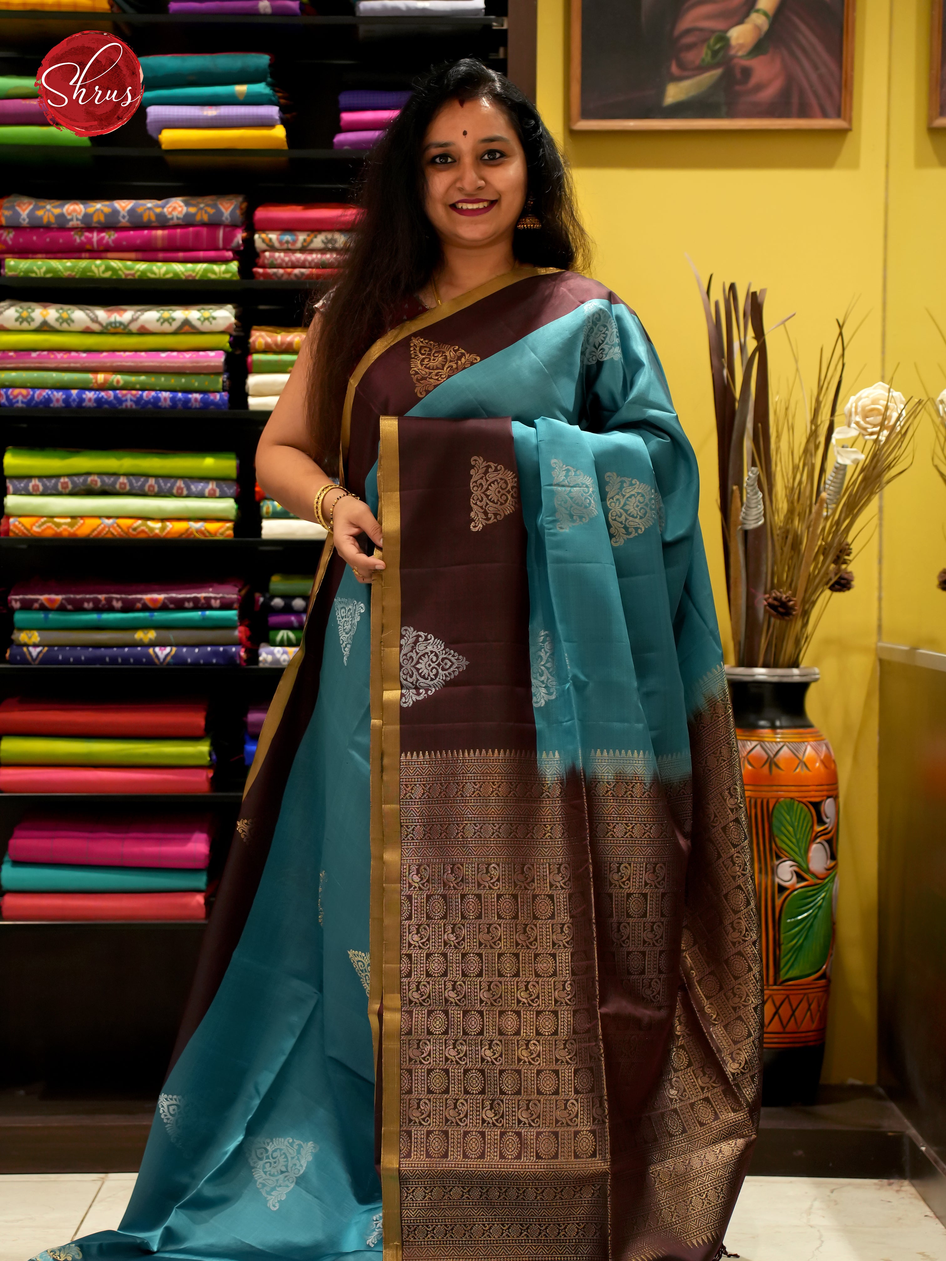 Blue And Brown - Soft Silk Saree - Shop on ShrusEternity.com
