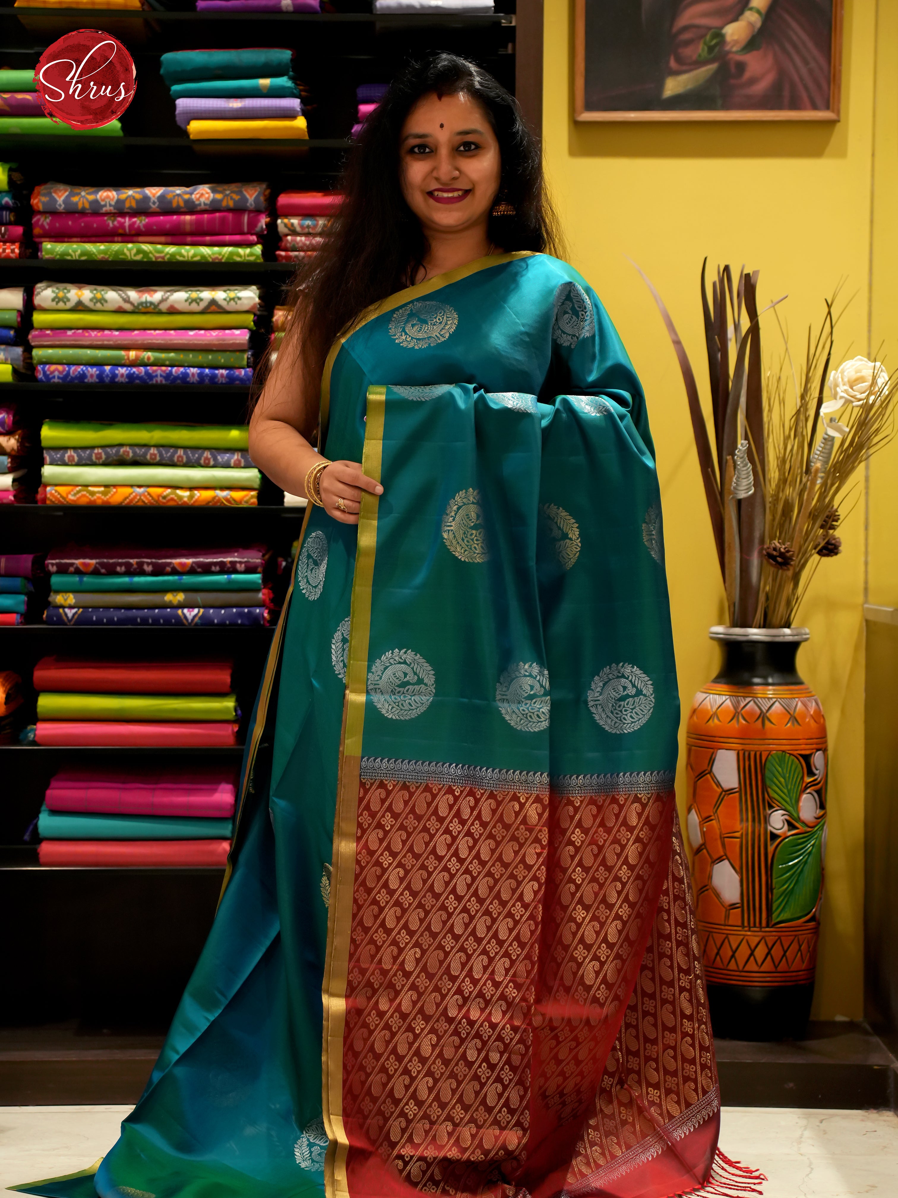 Green & Maroon - Soft Silk Saree - Shop on ShrusEternity.com