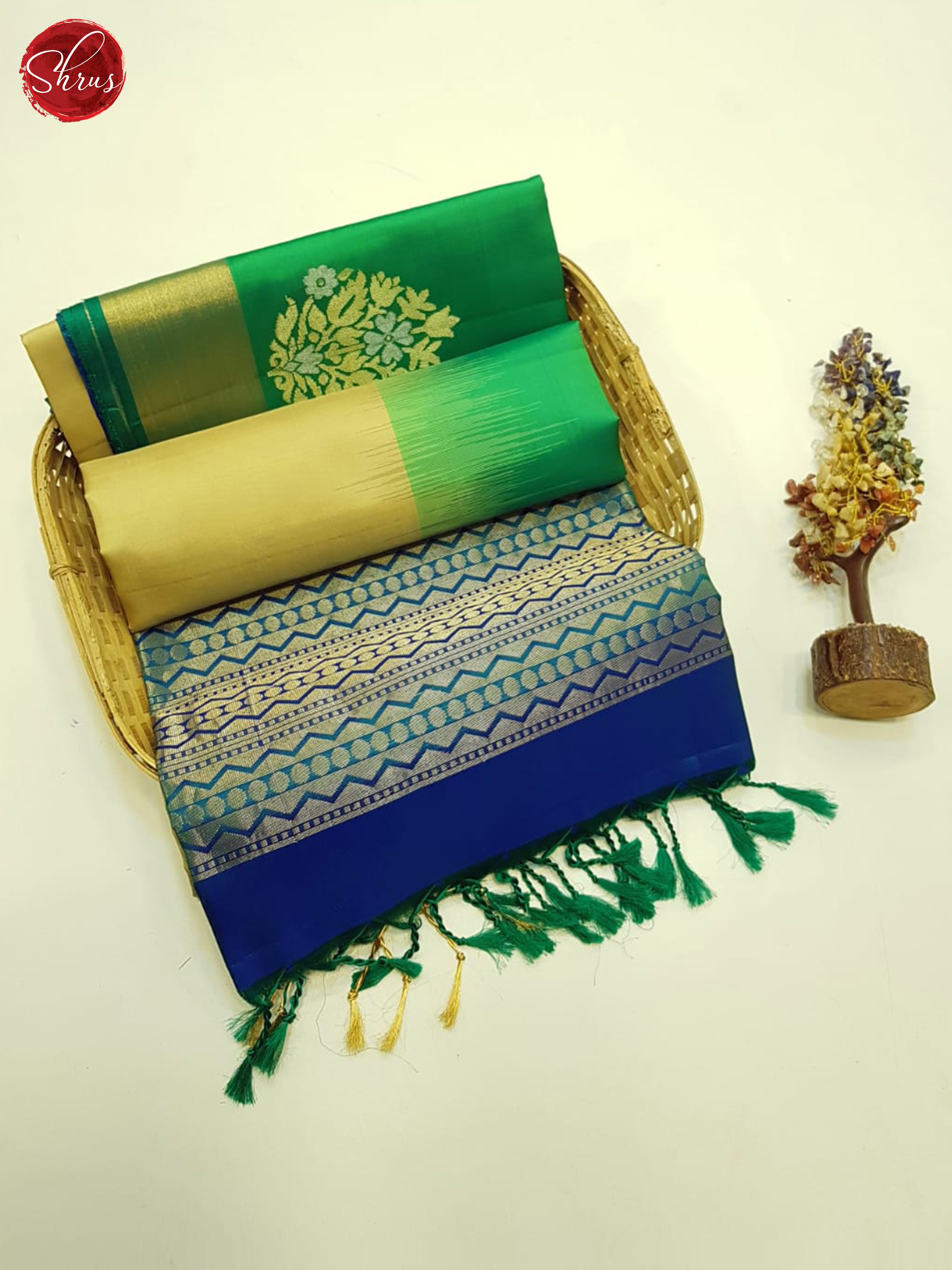 Beige & Green & Blue - Soft Silk Saree - Shop on ShrusEternity.com