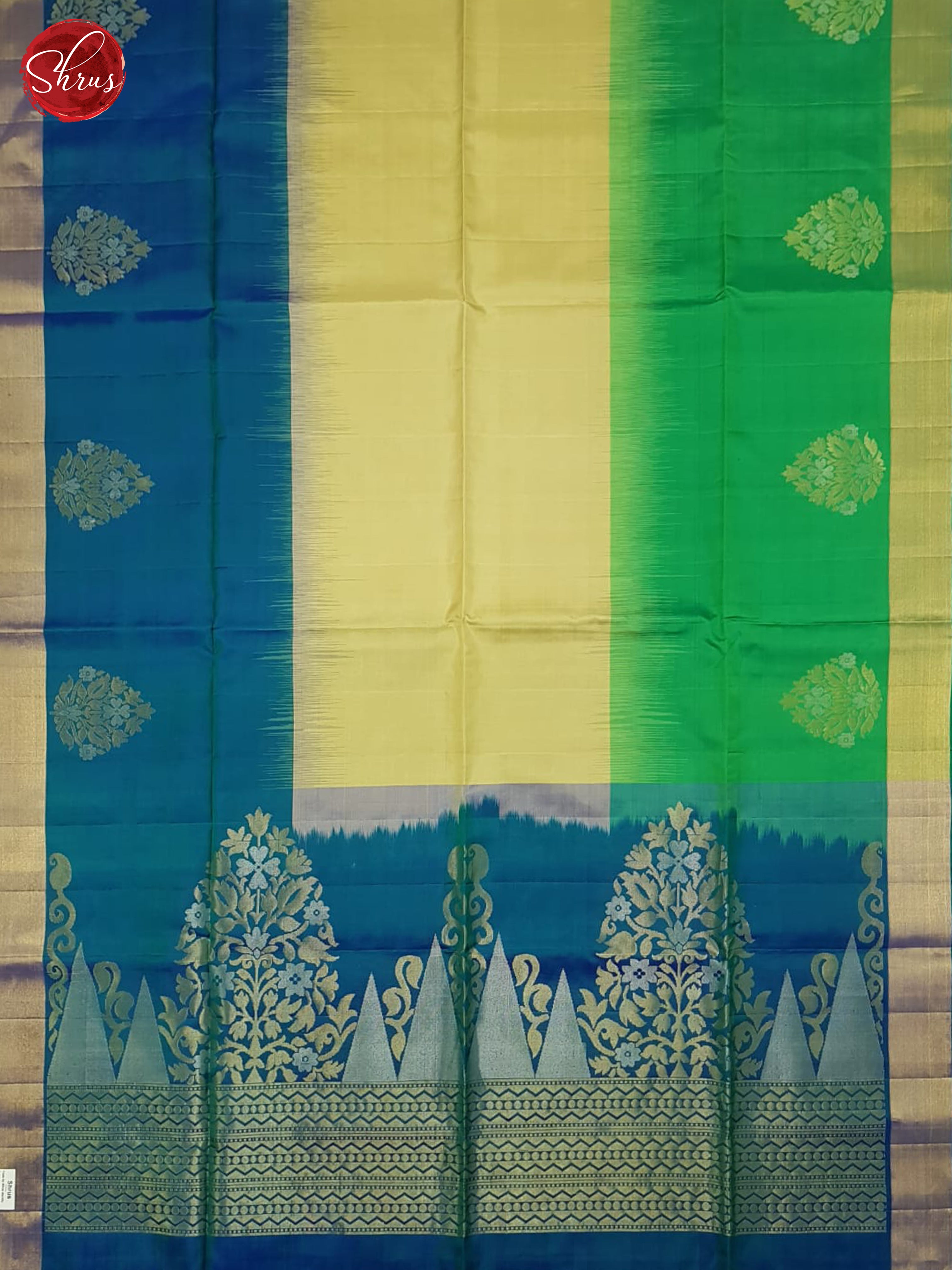 Beige & Green & Blue - Soft Silk Saree - Shop on ShrusEternity.com