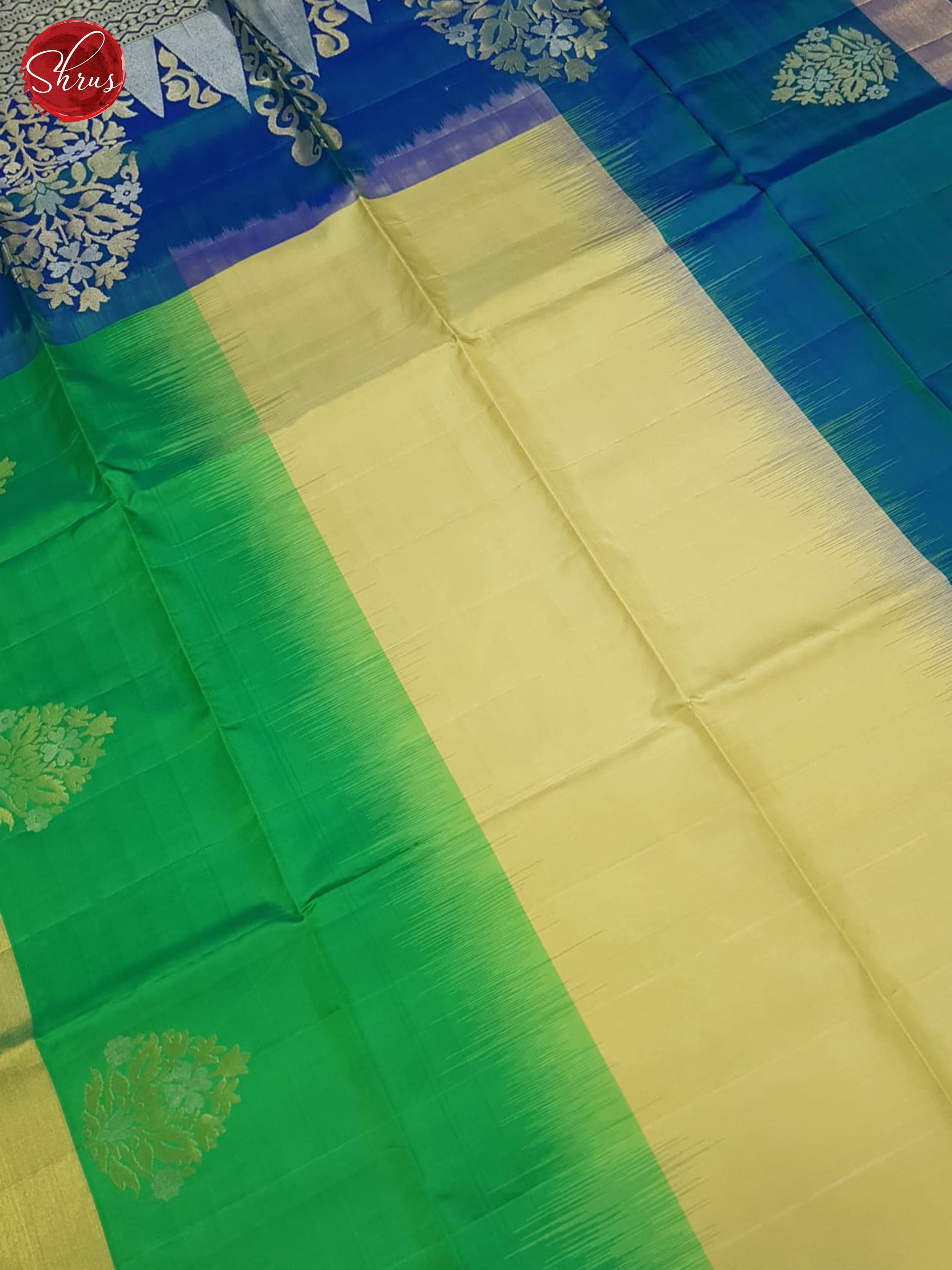 Beige & Green & Blue - Soft Silk Saree - Shop on ShrusEternity.com
