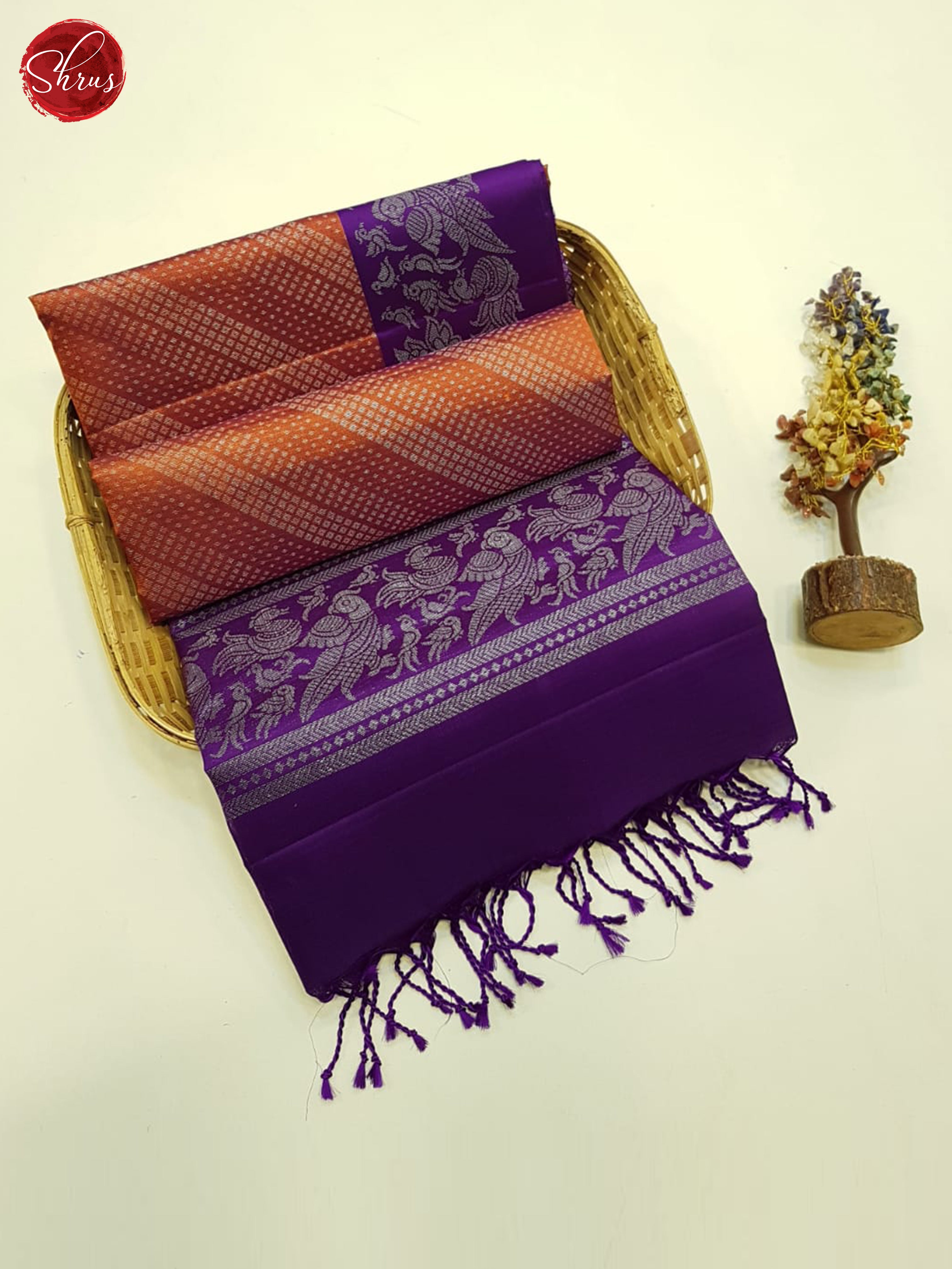 Brick Orange & Purple - Soft Silk Saree - Shop on ShrusEternity.com