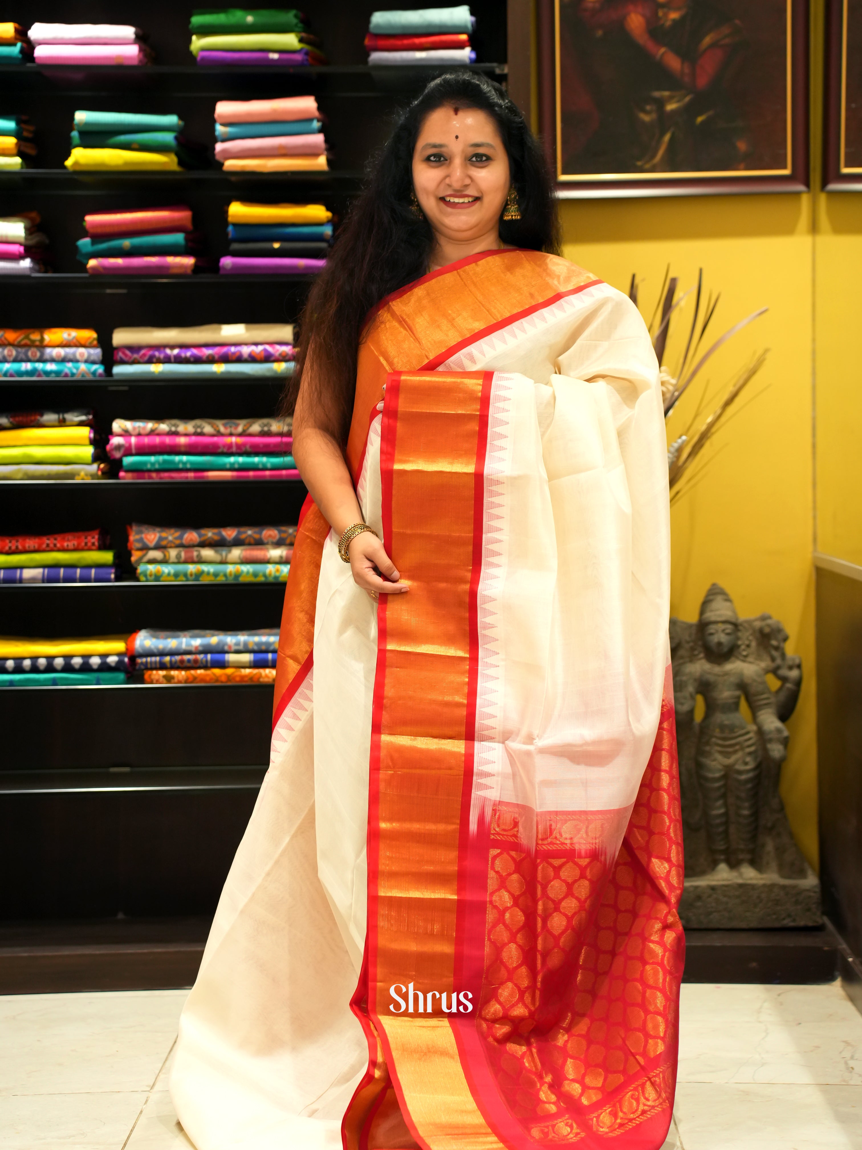 Cream And Red - Silk Cotton - Shop on ShrusEternity.com