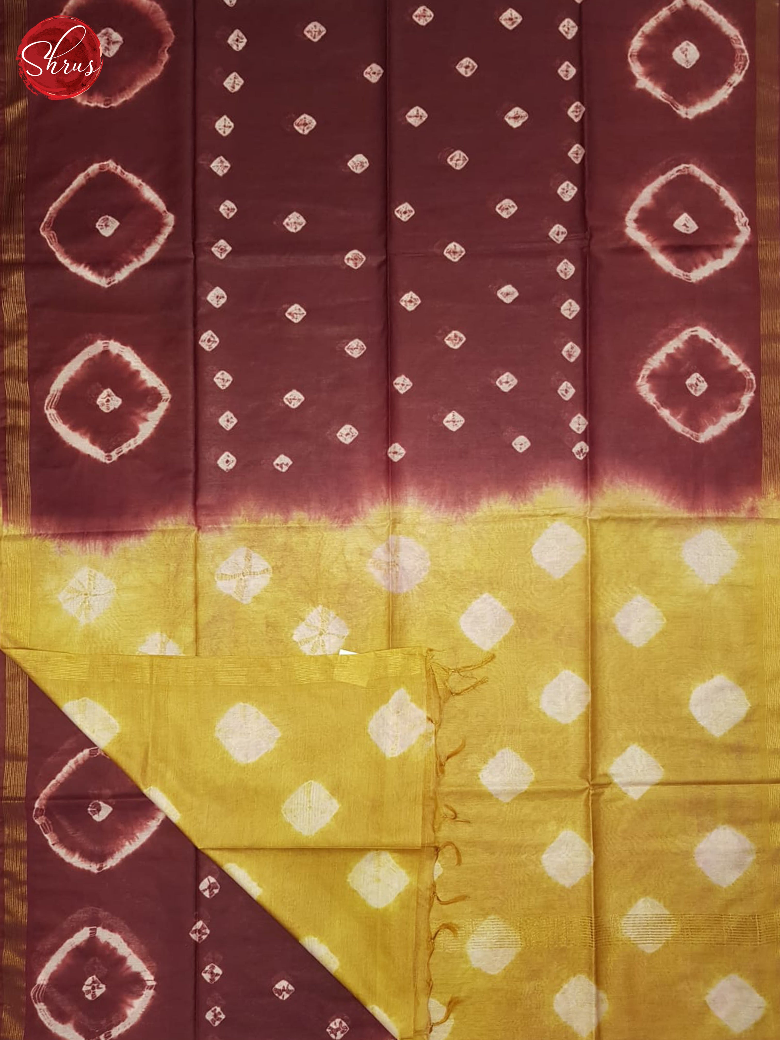 Maroon And Mustard- Shibori Saree - Shop on ShrusEternity.com