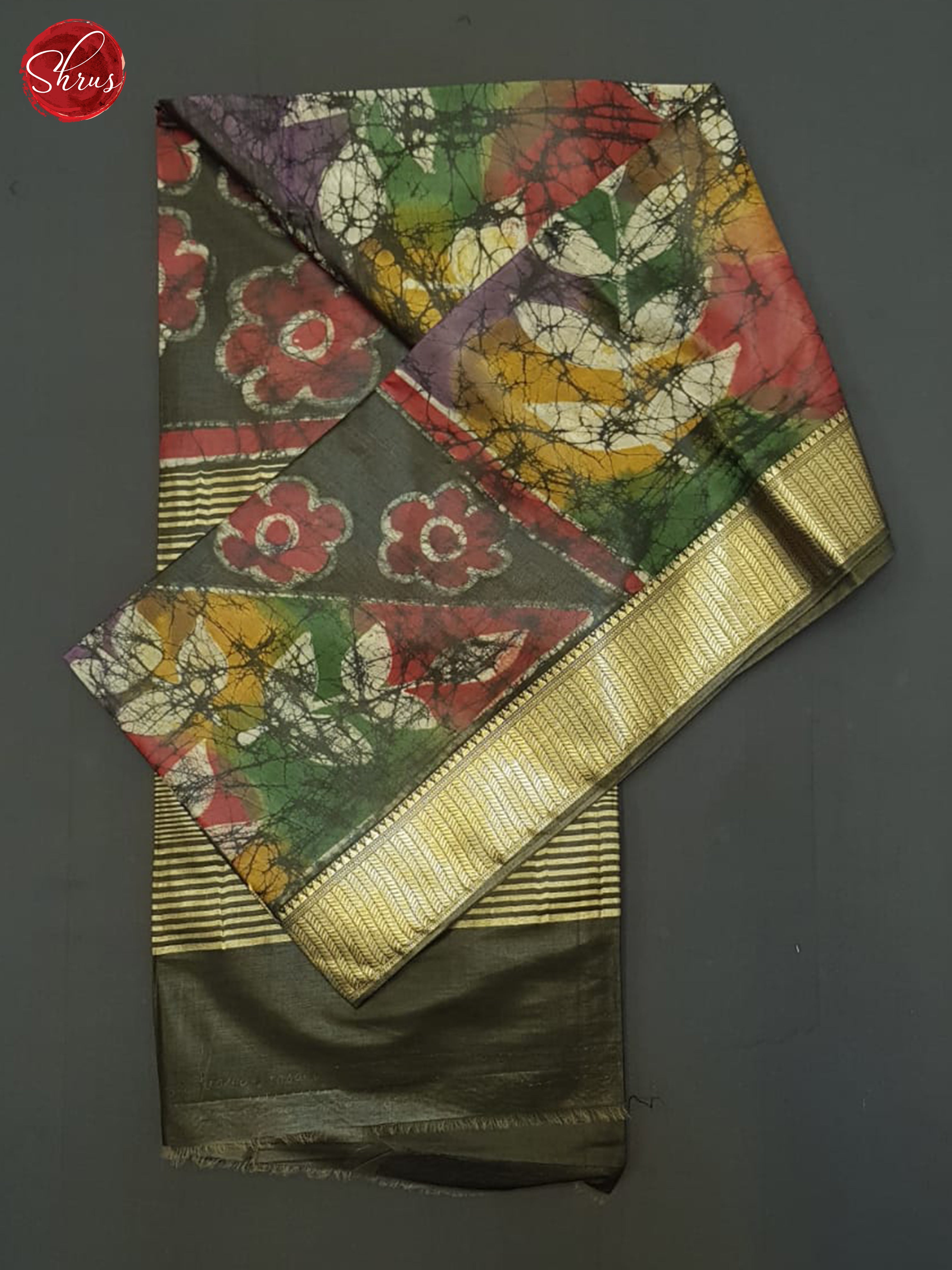 Greenish Black(Single Tone)- Semi Chanderi Saree - Shop on ShrusEternity.com