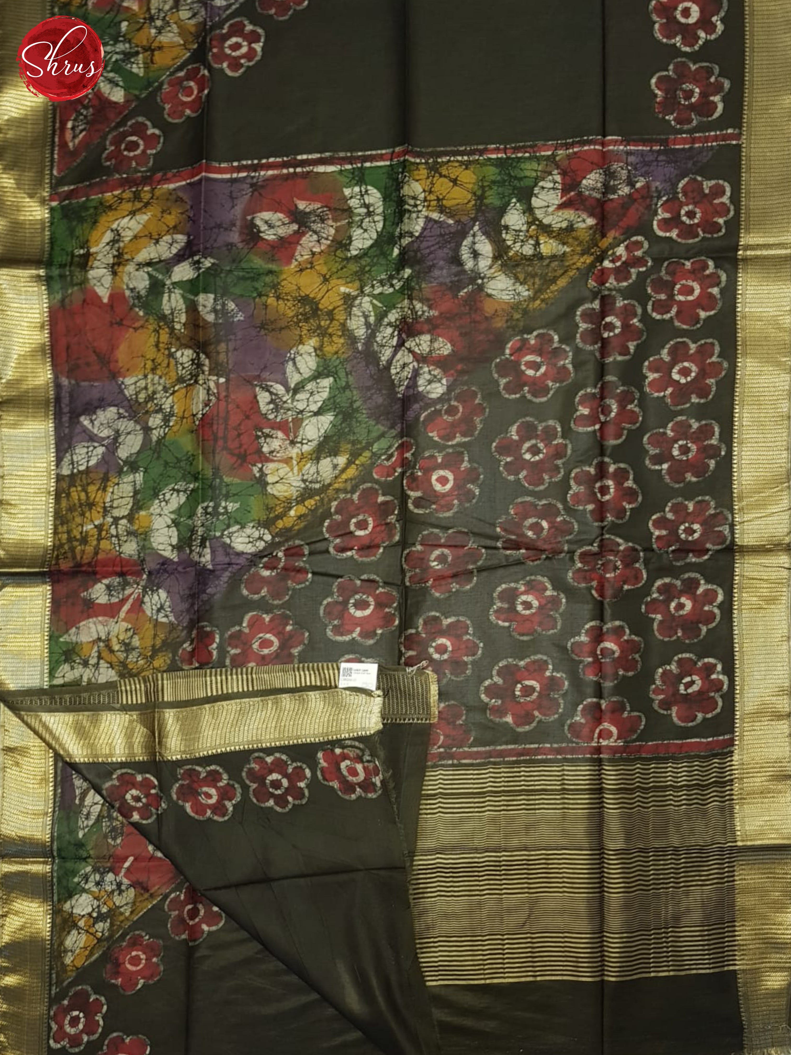 Greenish Black(Single Tone)- Semi Chanderi Saree - Shop on ShrusEternity.com