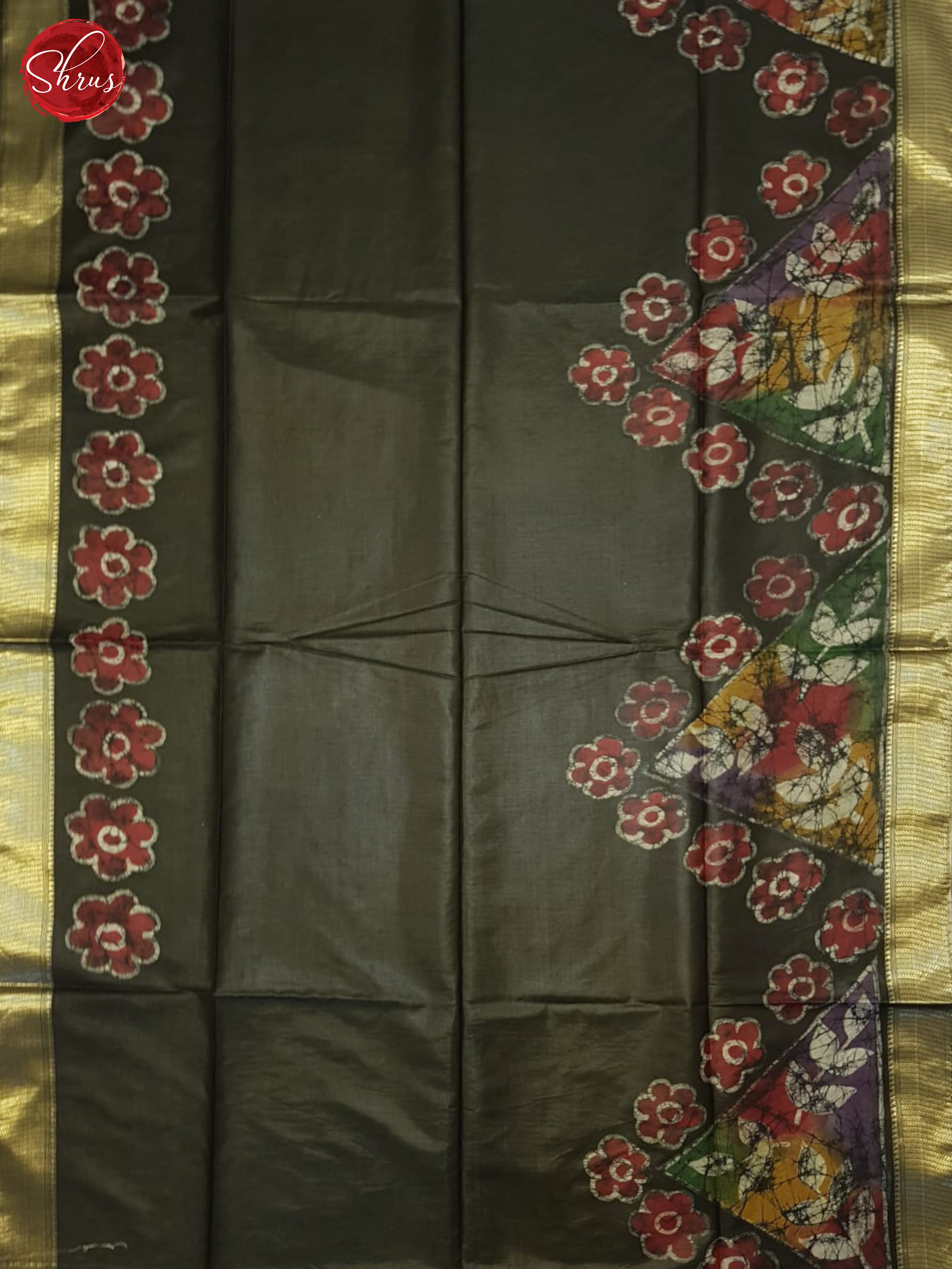 Greenish Black(Single Tone)- Semi Chanderi Saree - Shop on ShrusEternity.com