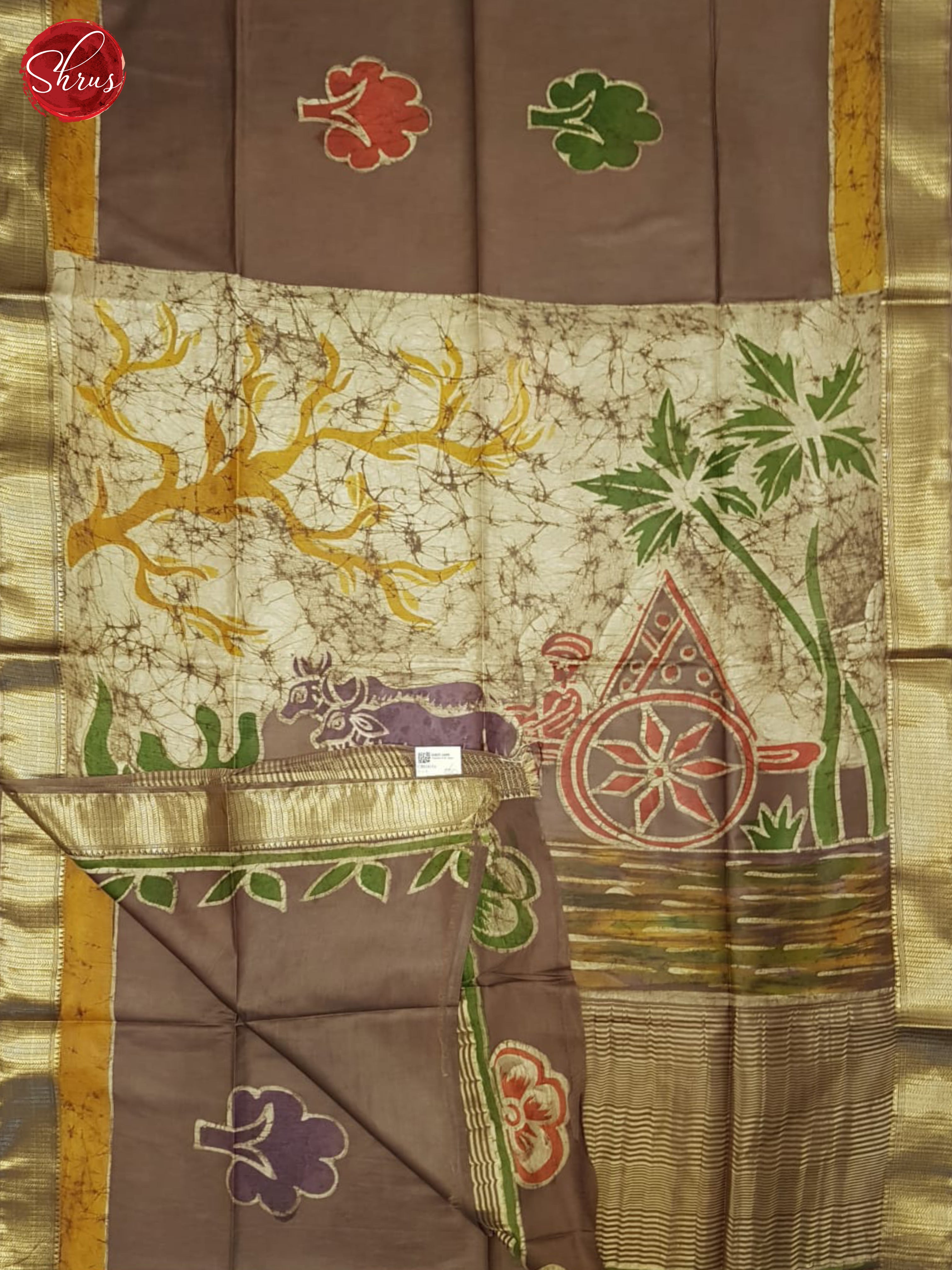 brown & Cream - Semi Chanderi saree - Shop on ShrusEternity.com