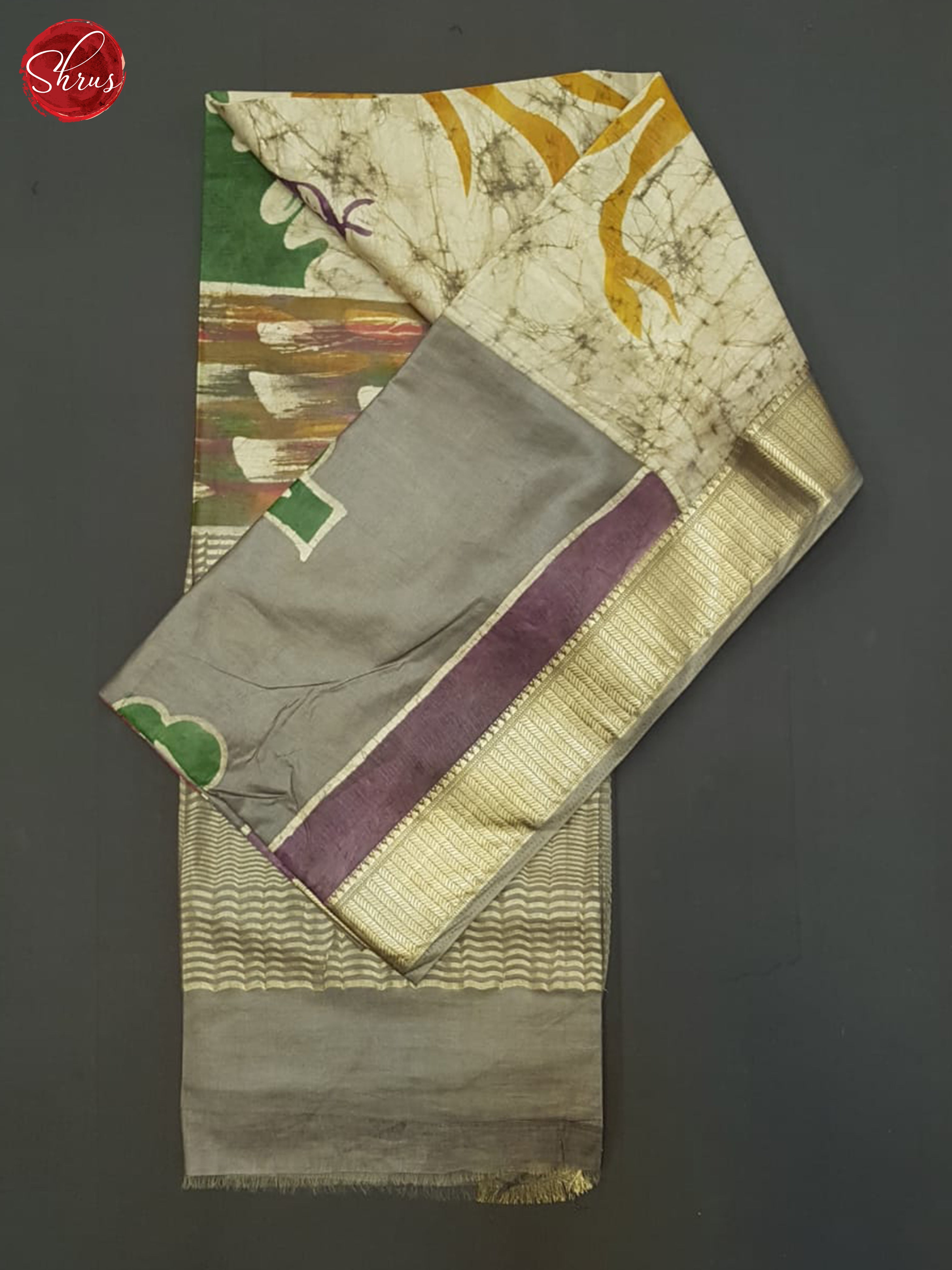 Grey And Cream- Semi Chanderi Saree - Shop on ShrusEternity.com