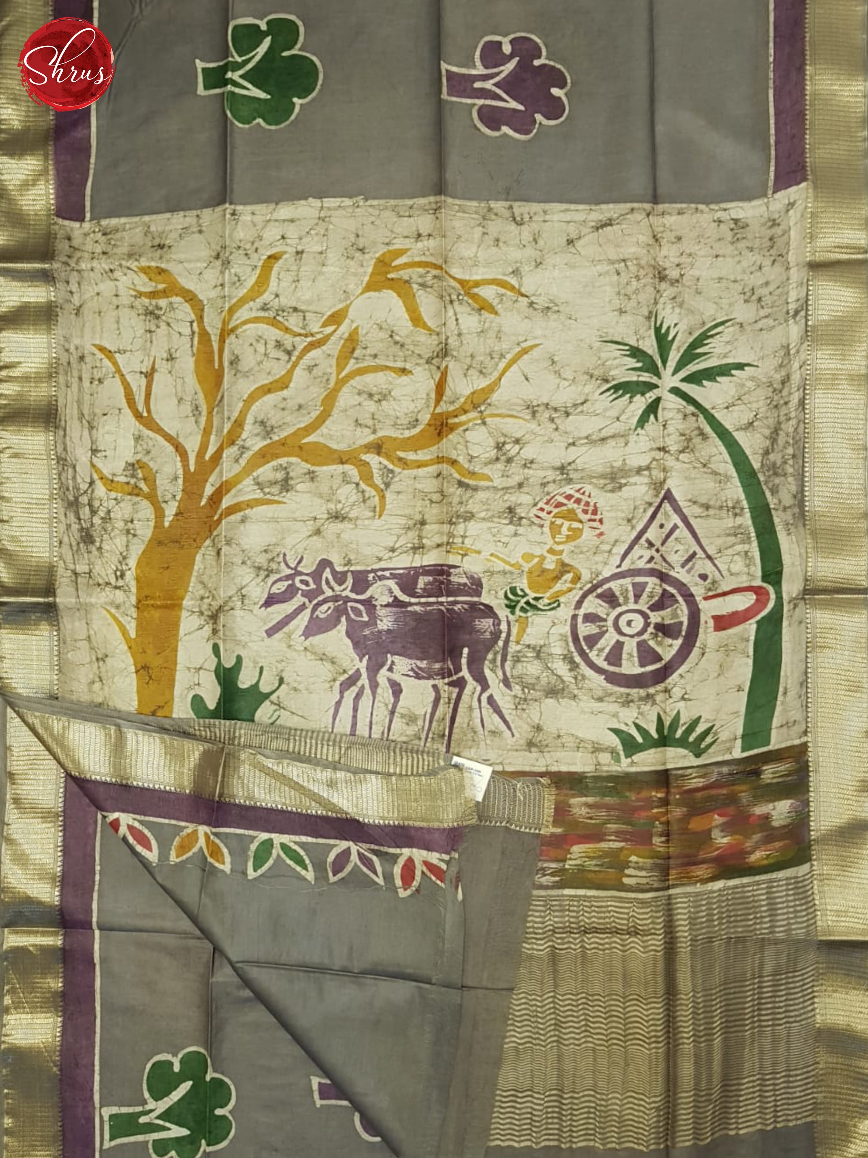 Grey And Cream- Semi Chanderi Saree - Shop on ShrusEternity.com