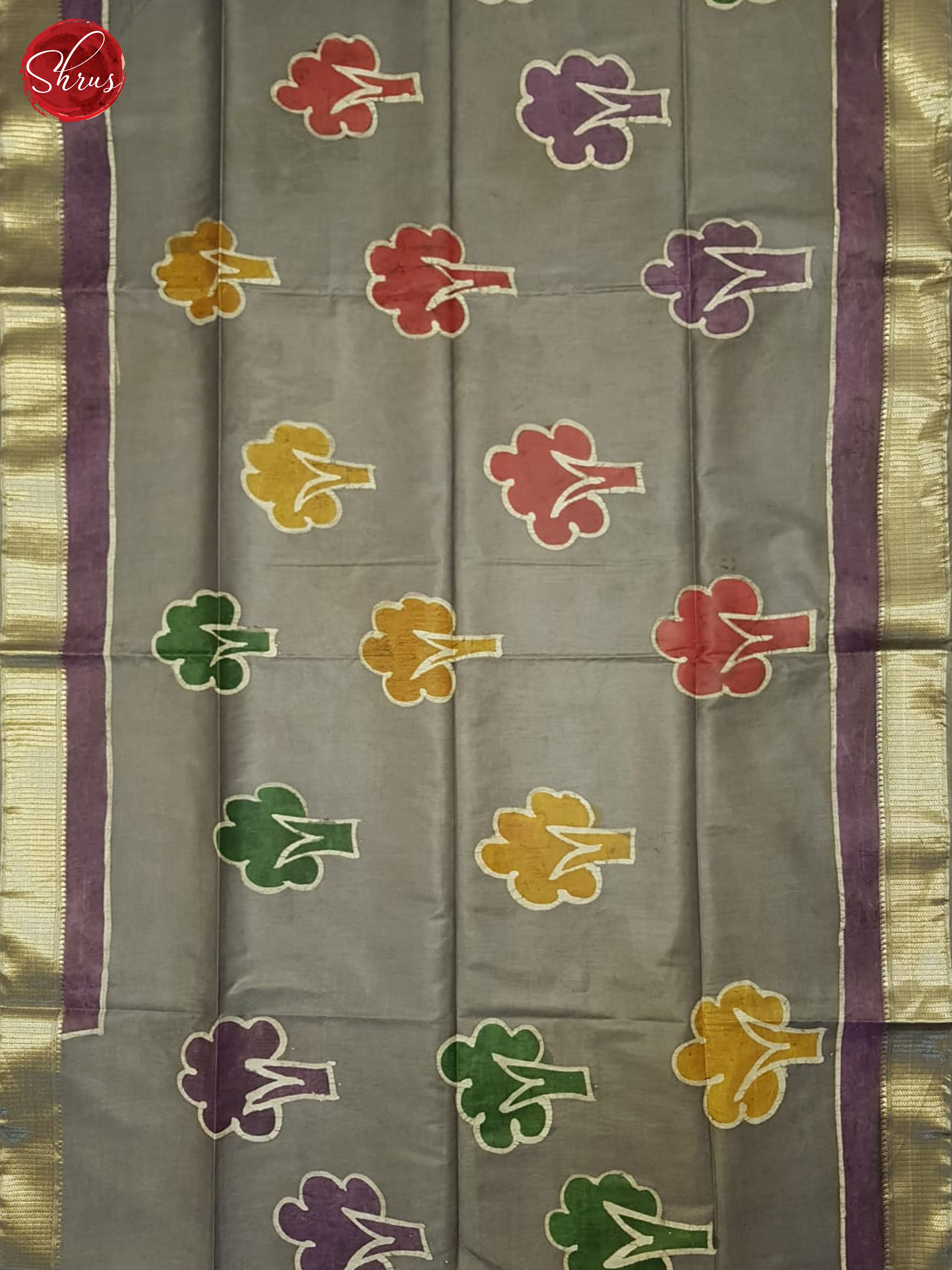 Grey And Cream- Semi Chanderi Saree - Shop on ShrusEternity.com