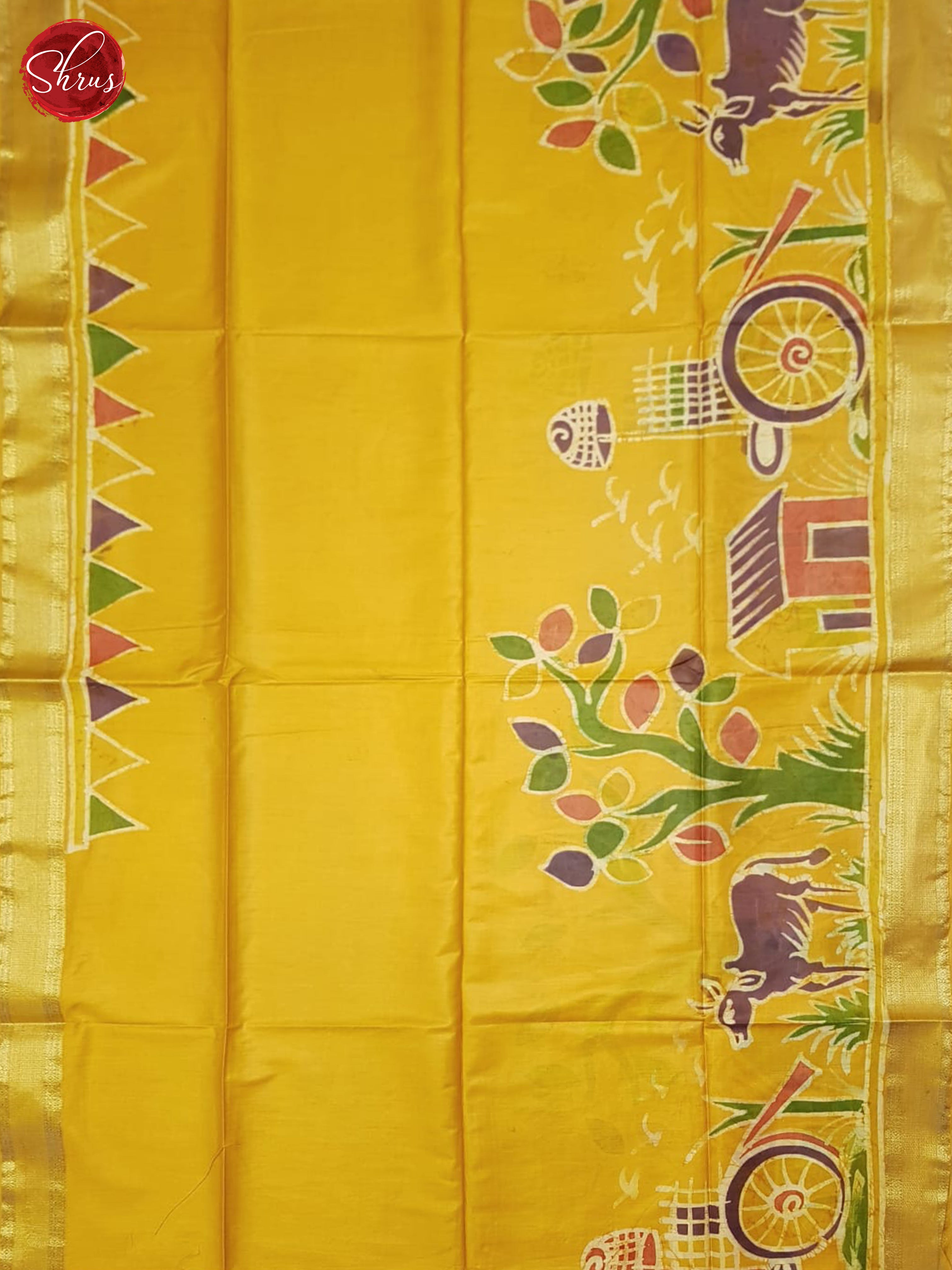 Yellow(Single Tone)- Semi Chanderi Saree - Shop on ShrusEternity.com