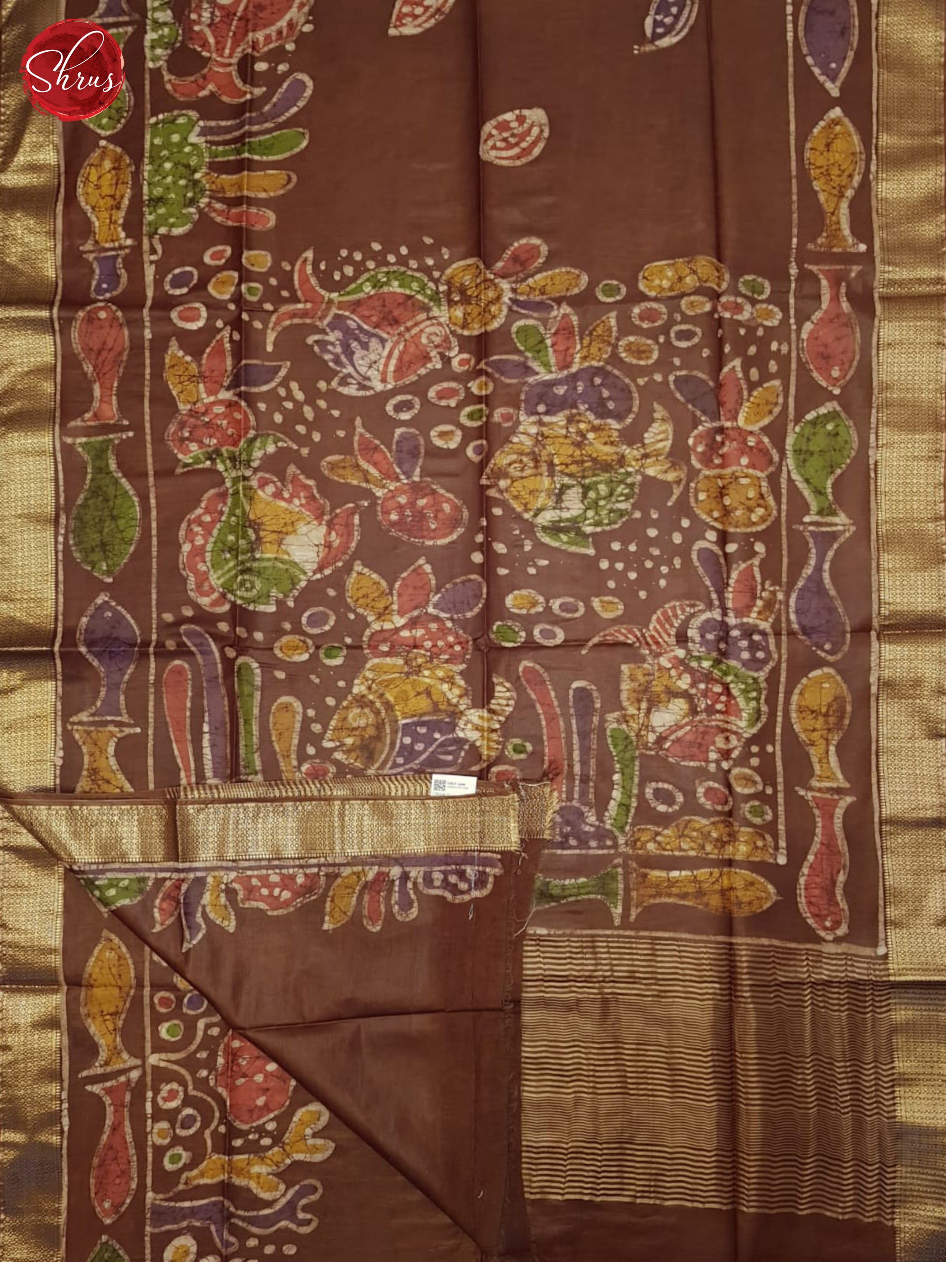 Brown(Single Tone)- Semi Chanderi Saree - Shop on ShrusEternity.com