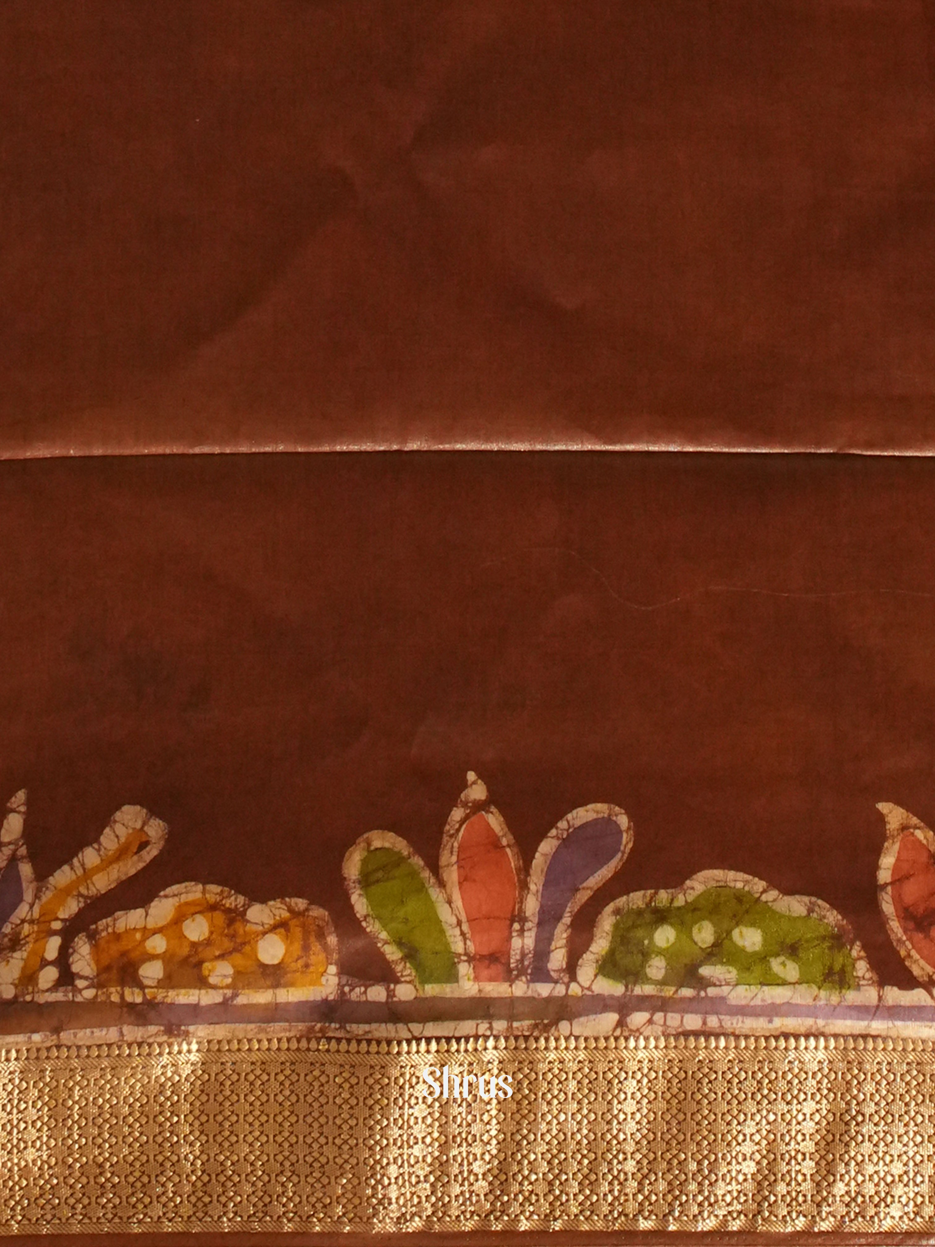 Brown(Single Tone)- Semi Chanderi Saree - Shop on ShrusEternity.com