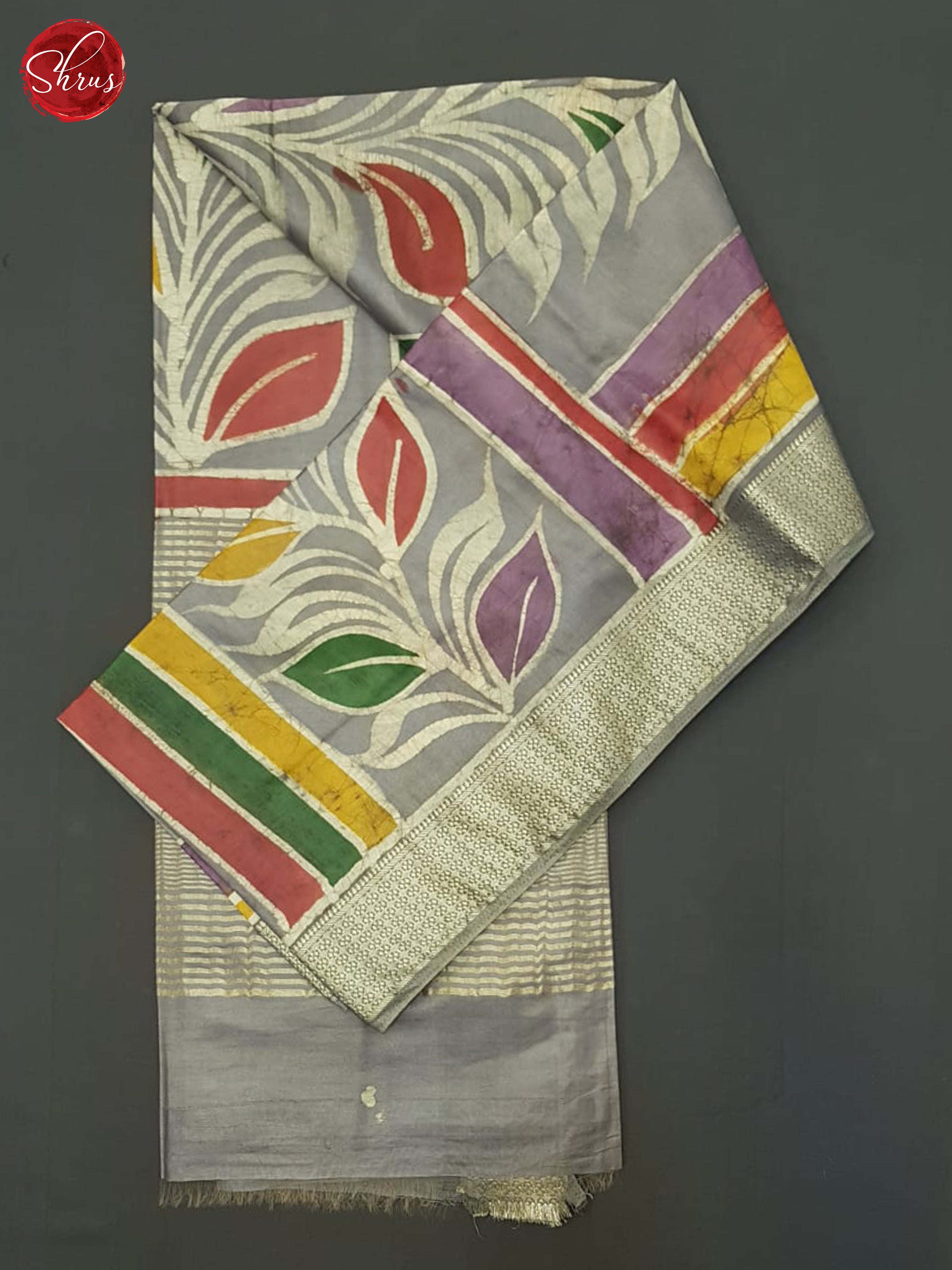 Grey(Single Tone)- Semi Chanderi Saree - Shop on ShrusEternity.com