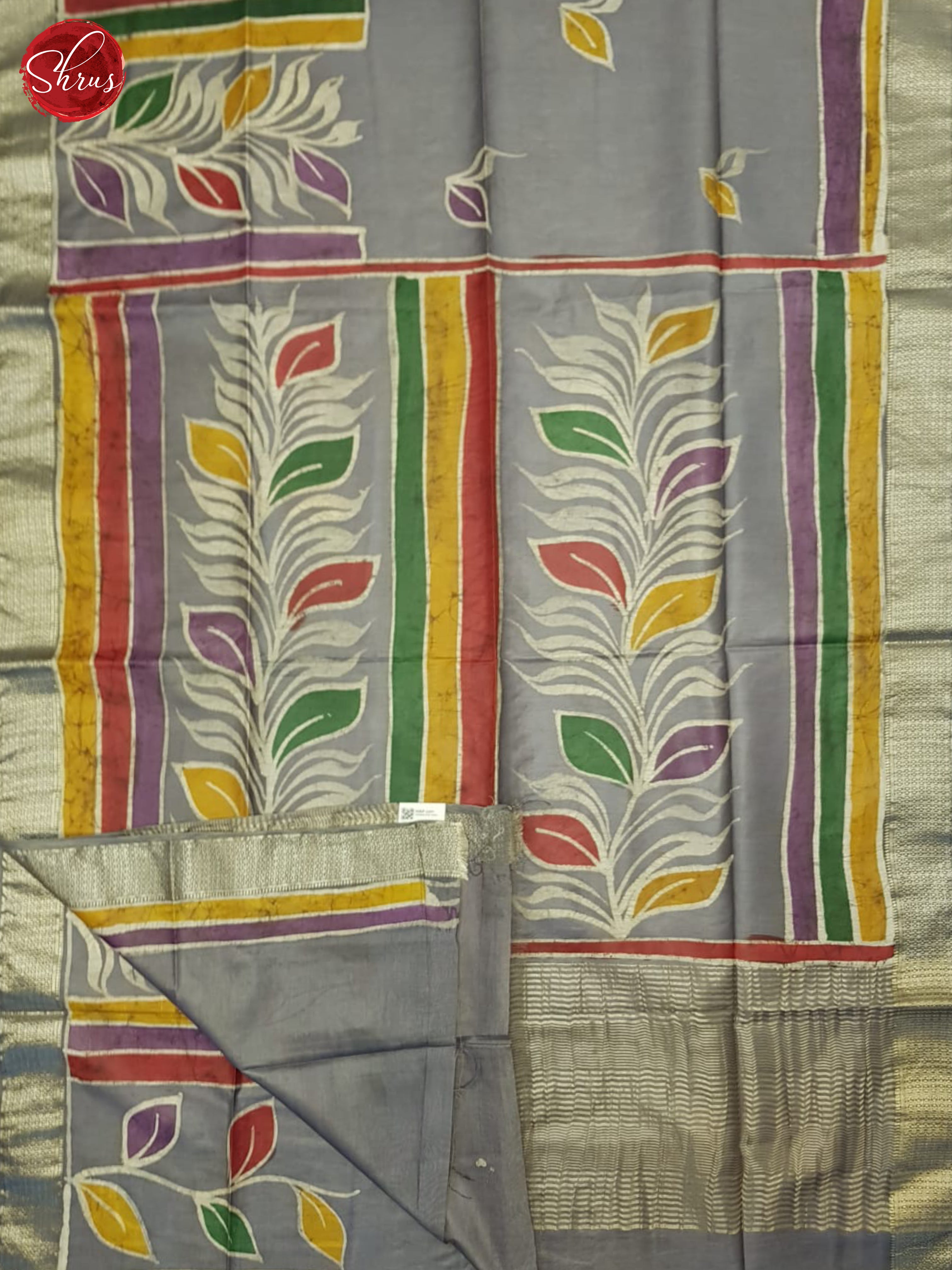Grey(Single Tone)- Semi Chanderi Saree - Shop on ShrusEternity.com