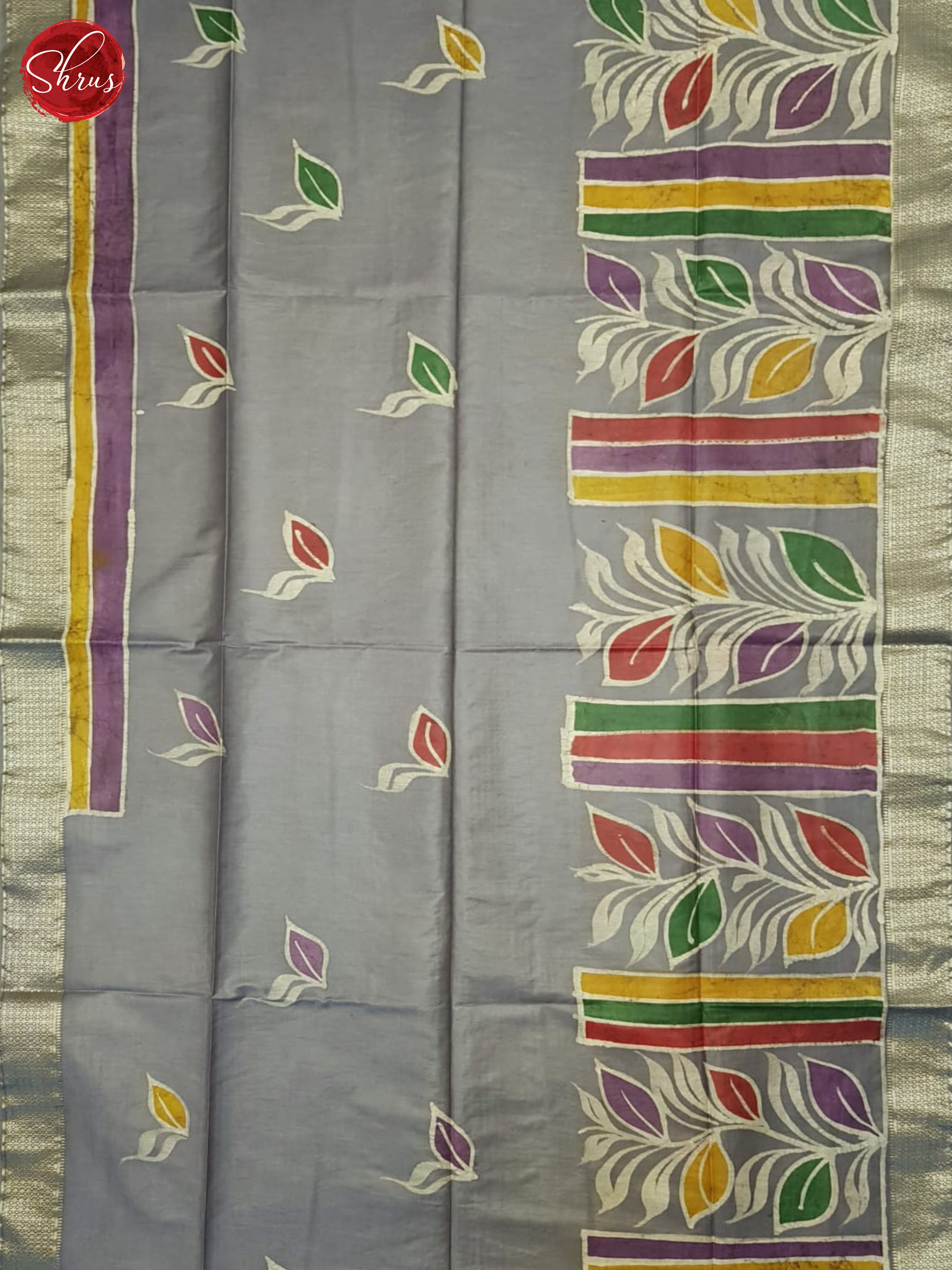 Grey(Single Tone)- Semi Chanderi Saree - Shop on ShrusEternity.com