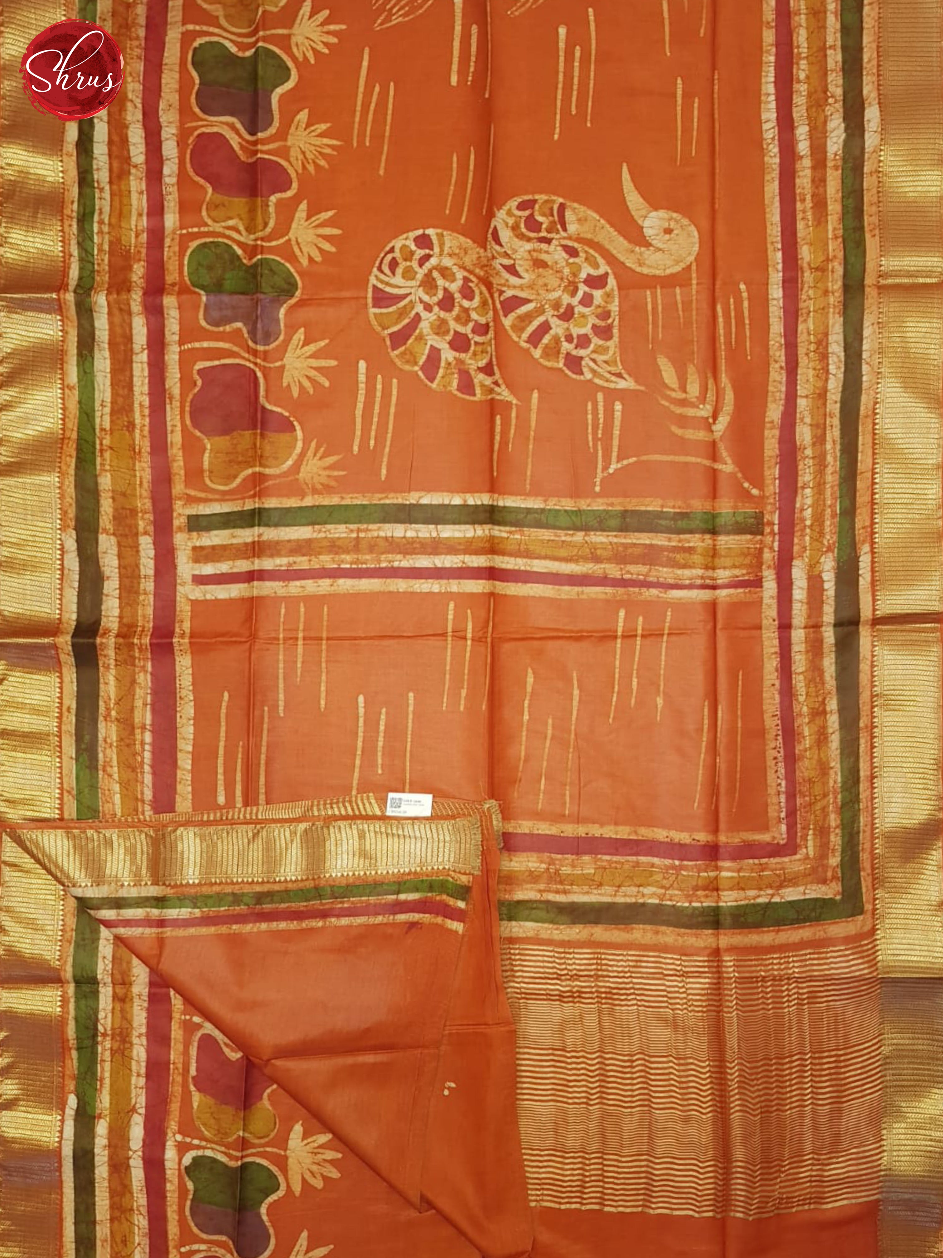 Orange(Single Tone)-Semi Chanderi Saree - Shop on ShrusEternity.com