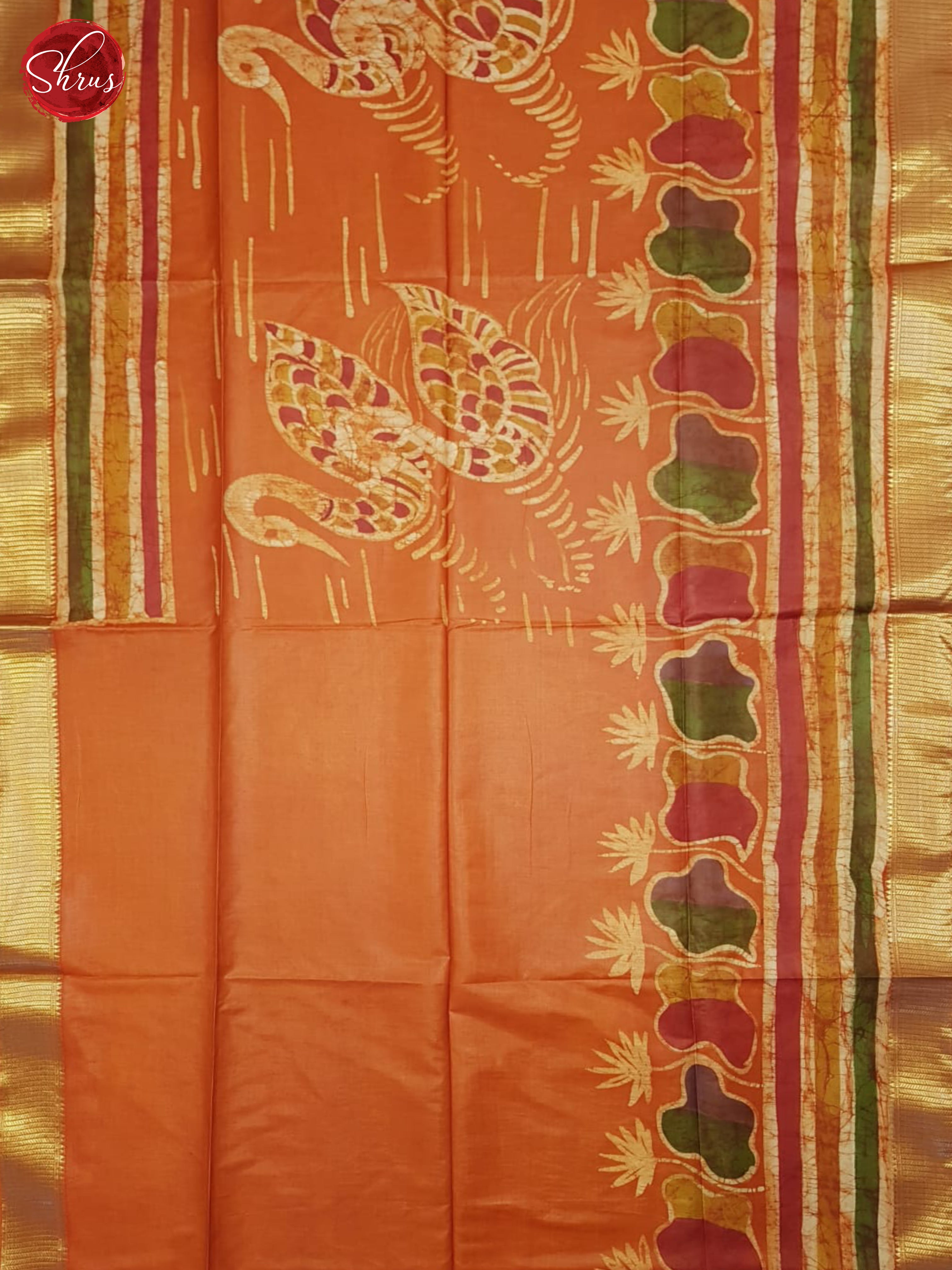 Orange(Single Tone)-Semi Chanderi Saree - Shop on ShrusEternity.com
