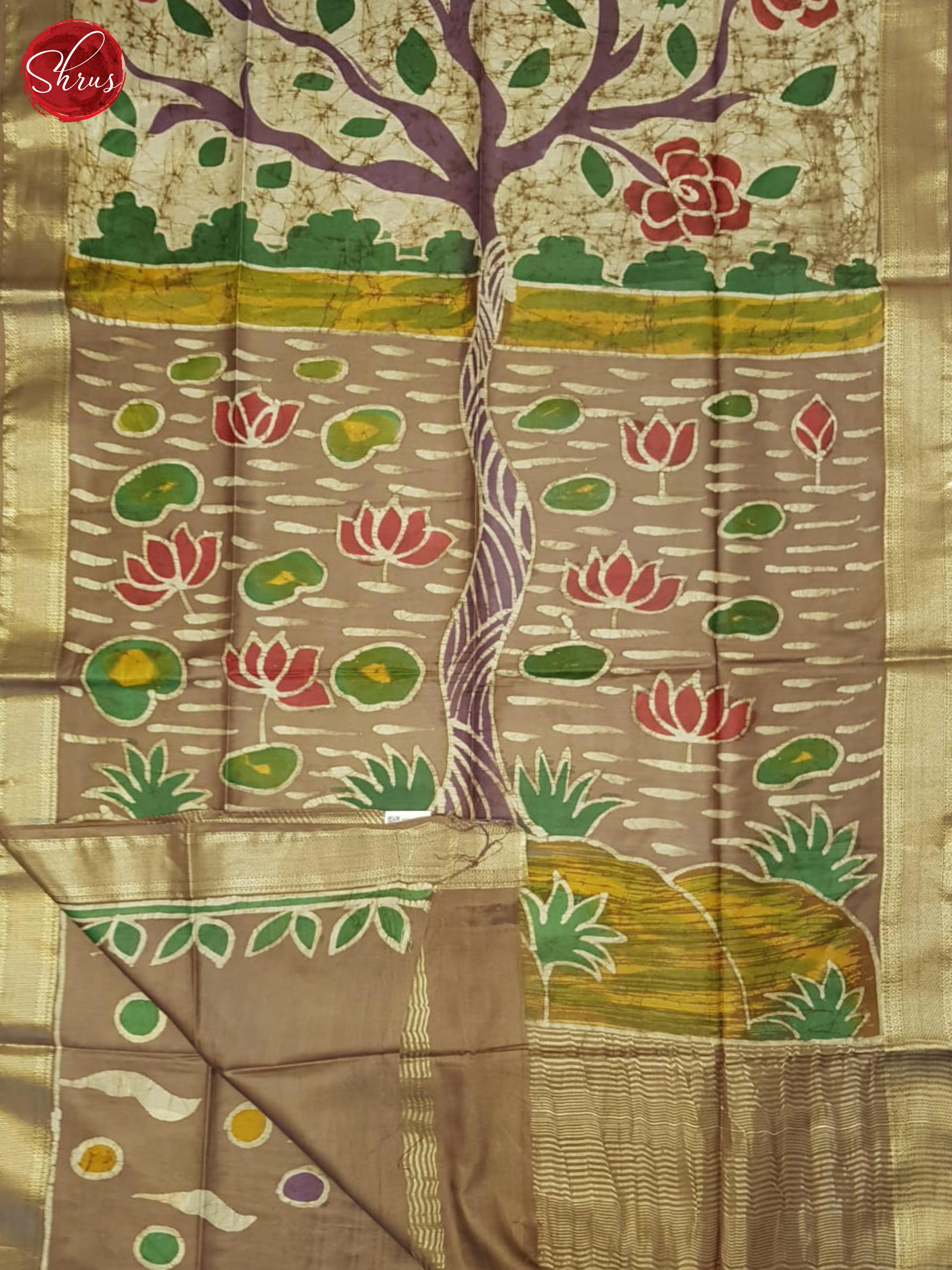 Brown & Cream - Semi Chanderi Saree - Shop on ShrusEternity.com