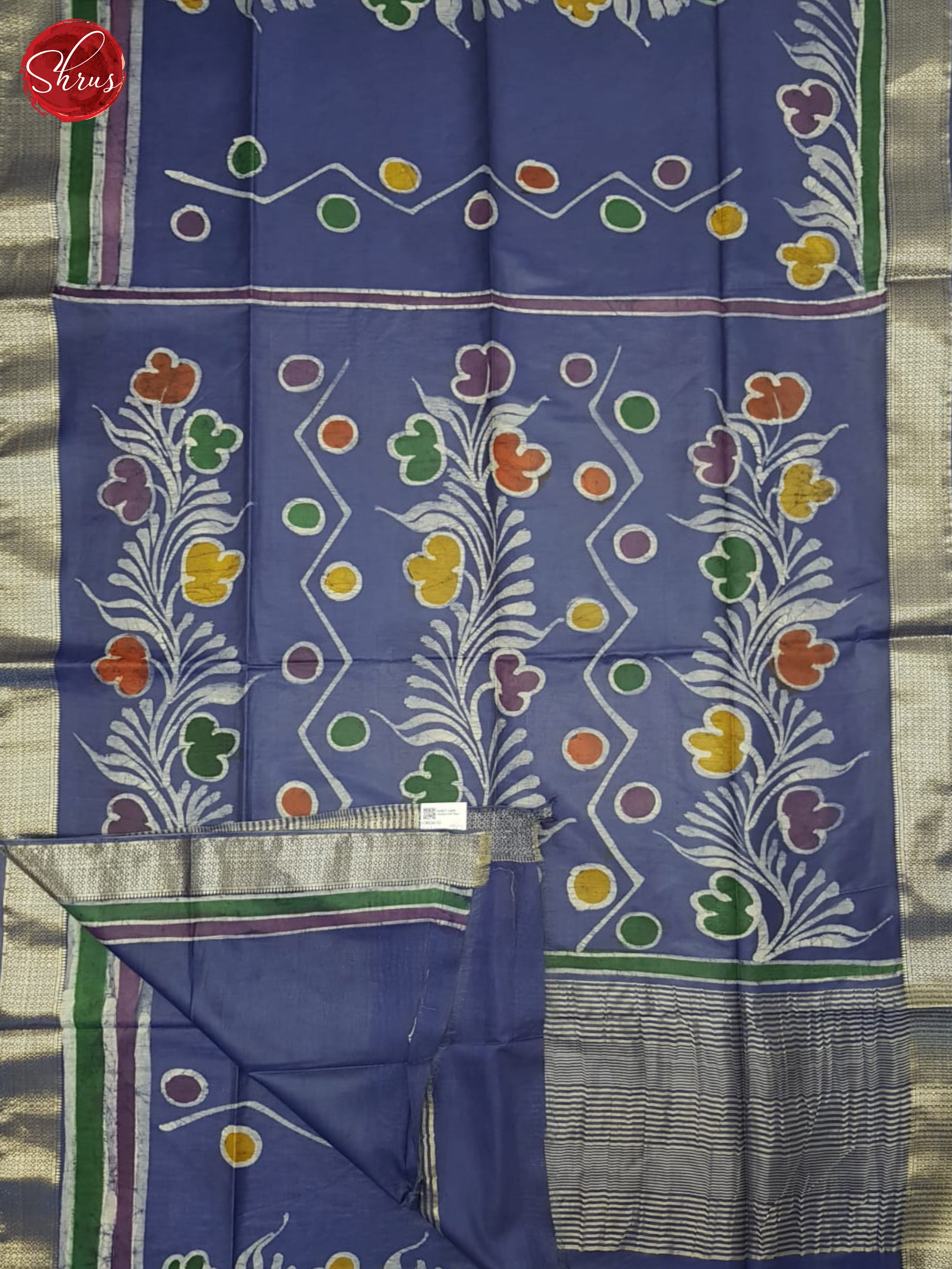 Blue(Single tone)- Semi Chanderi Saree - Shop on ShrusEternity.com