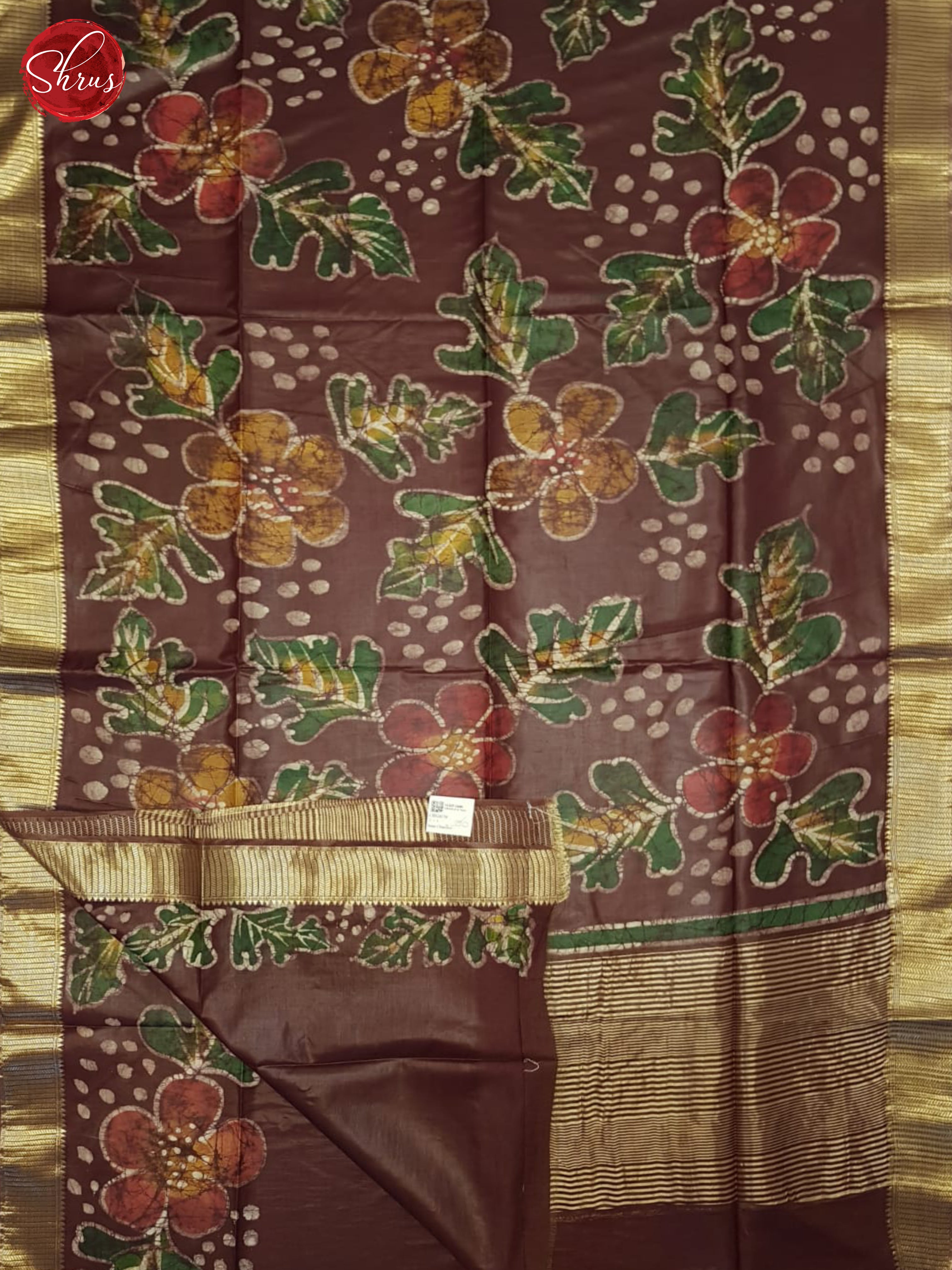 Brown(Single Tone)- Semi Chanderi Saree - Shop on ShrusEternity.com