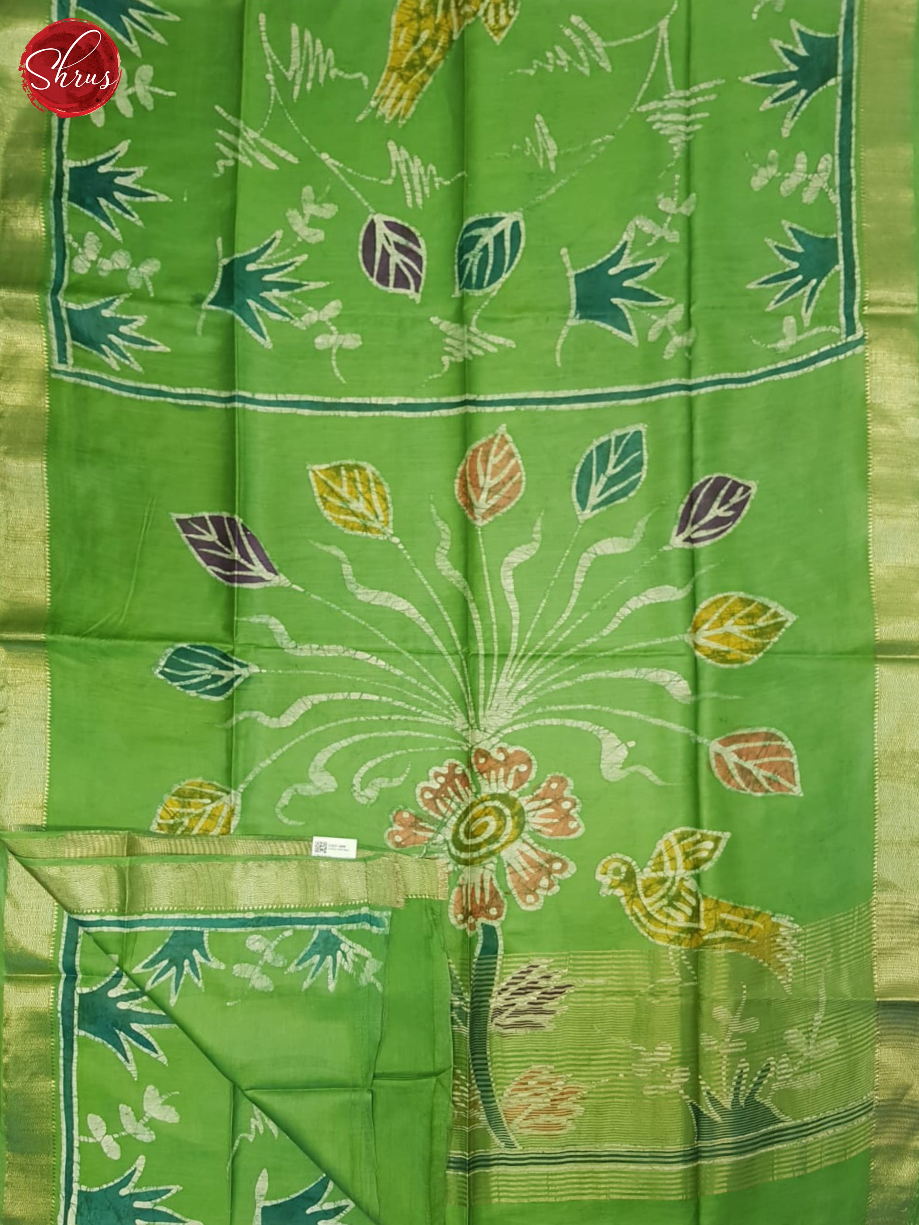 Green(SIngle Tone)- Semi Chanderi Saree - Shop on ShrusEternity.com