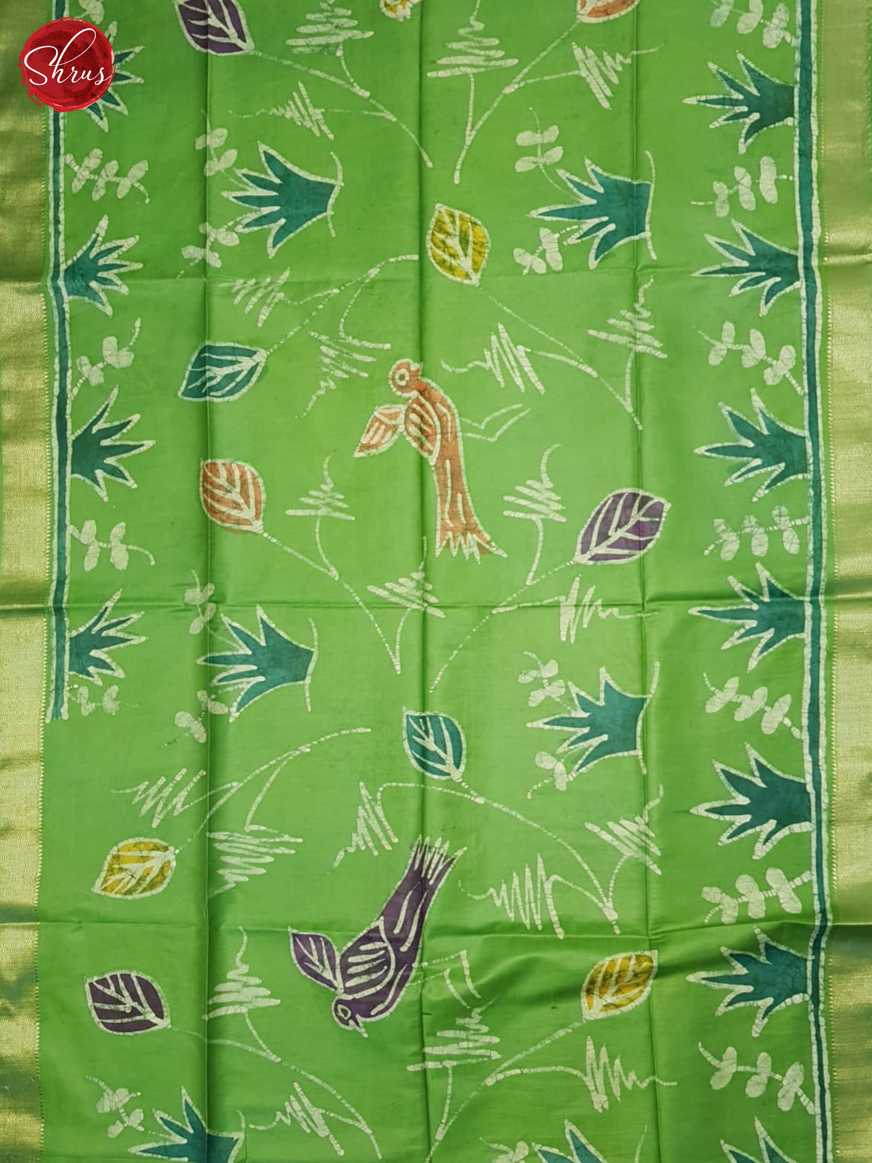 Green(SIngle Tone)- Semi Chanderi Saree - Shop on ShrusEternity.com