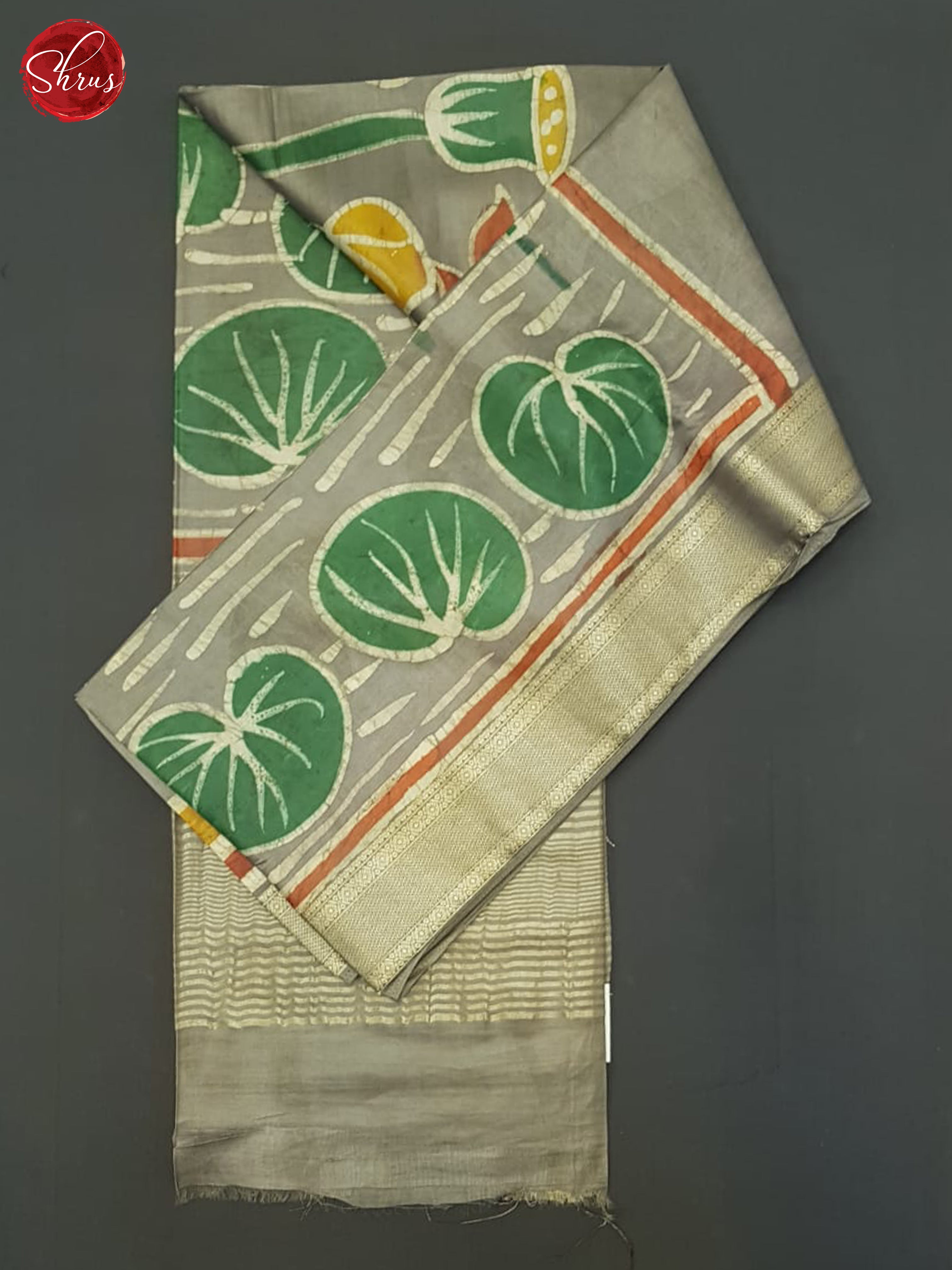 Grey(Single Tone)- Semi Chanderi Saree - Shop on ShrusEternity.com