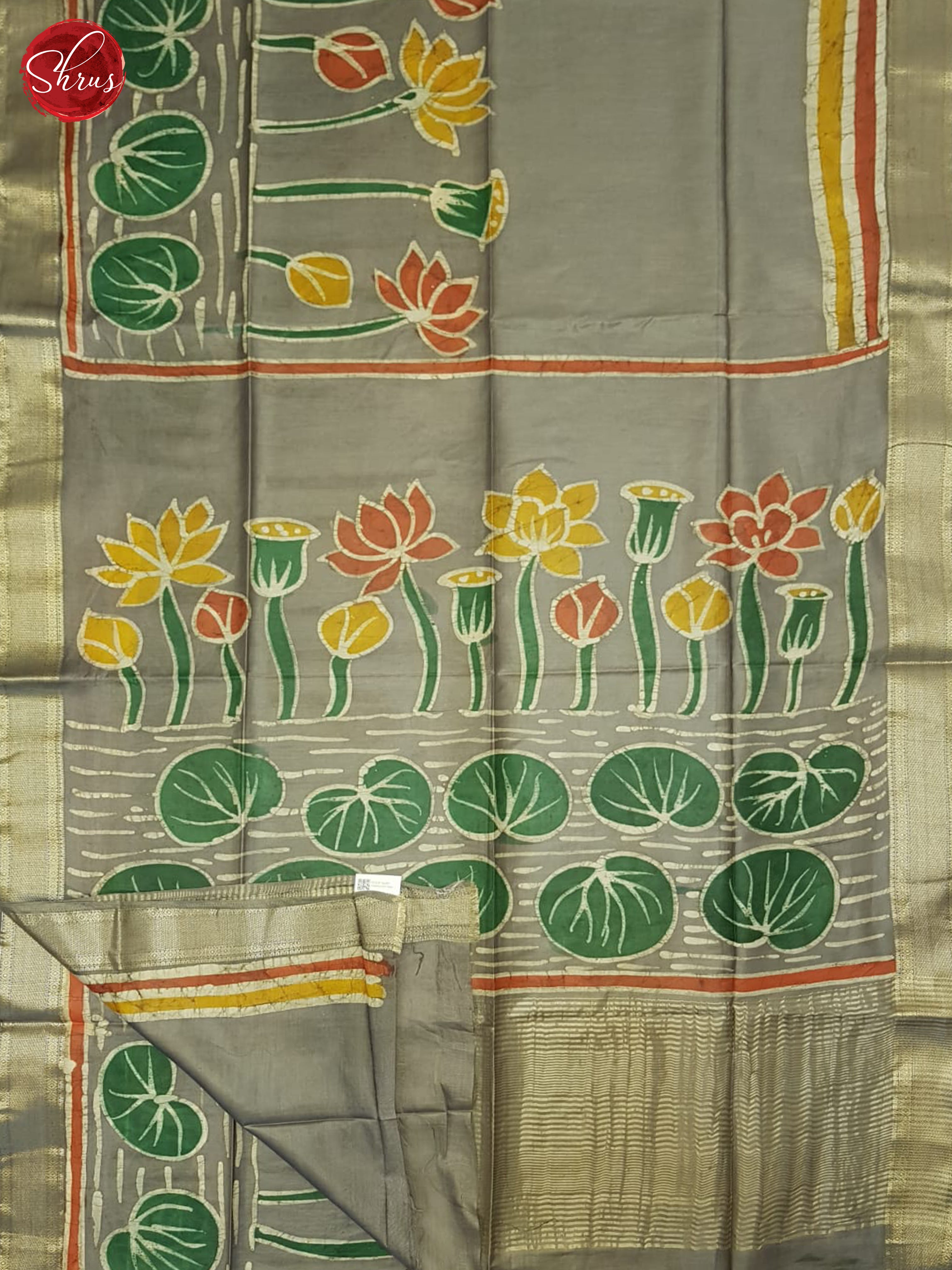 Grey(Single Tone)- Semi Chanderi Saree - Shop on ShrusEternity.com