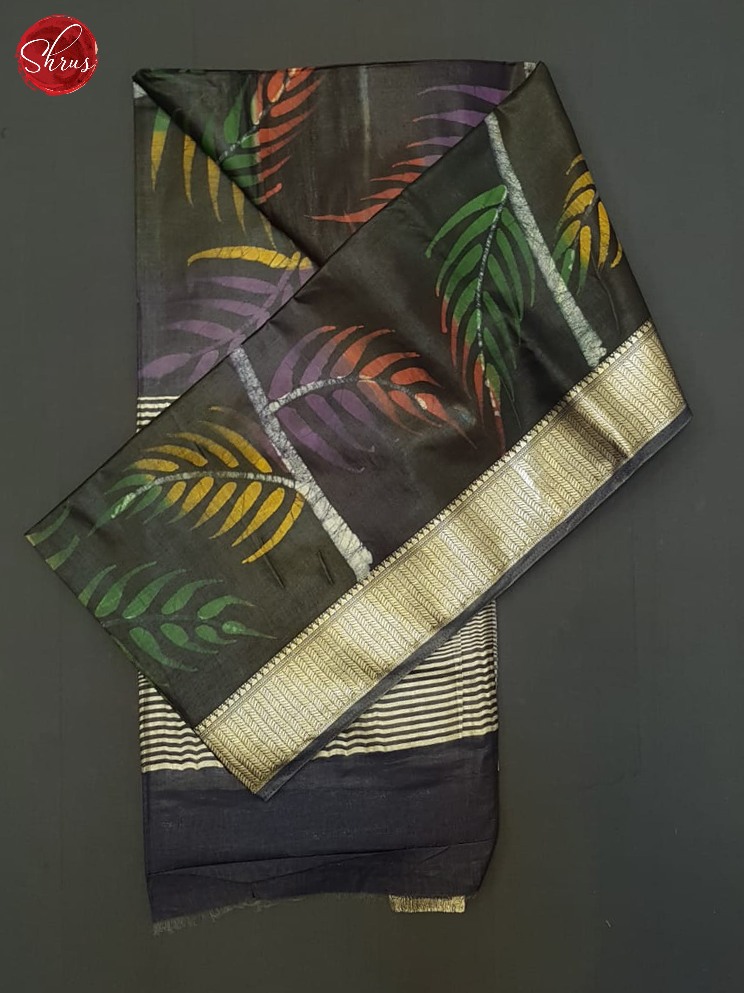 Cream And Black- Semi Chanderi Saree - Shop on ShrusEternity.com