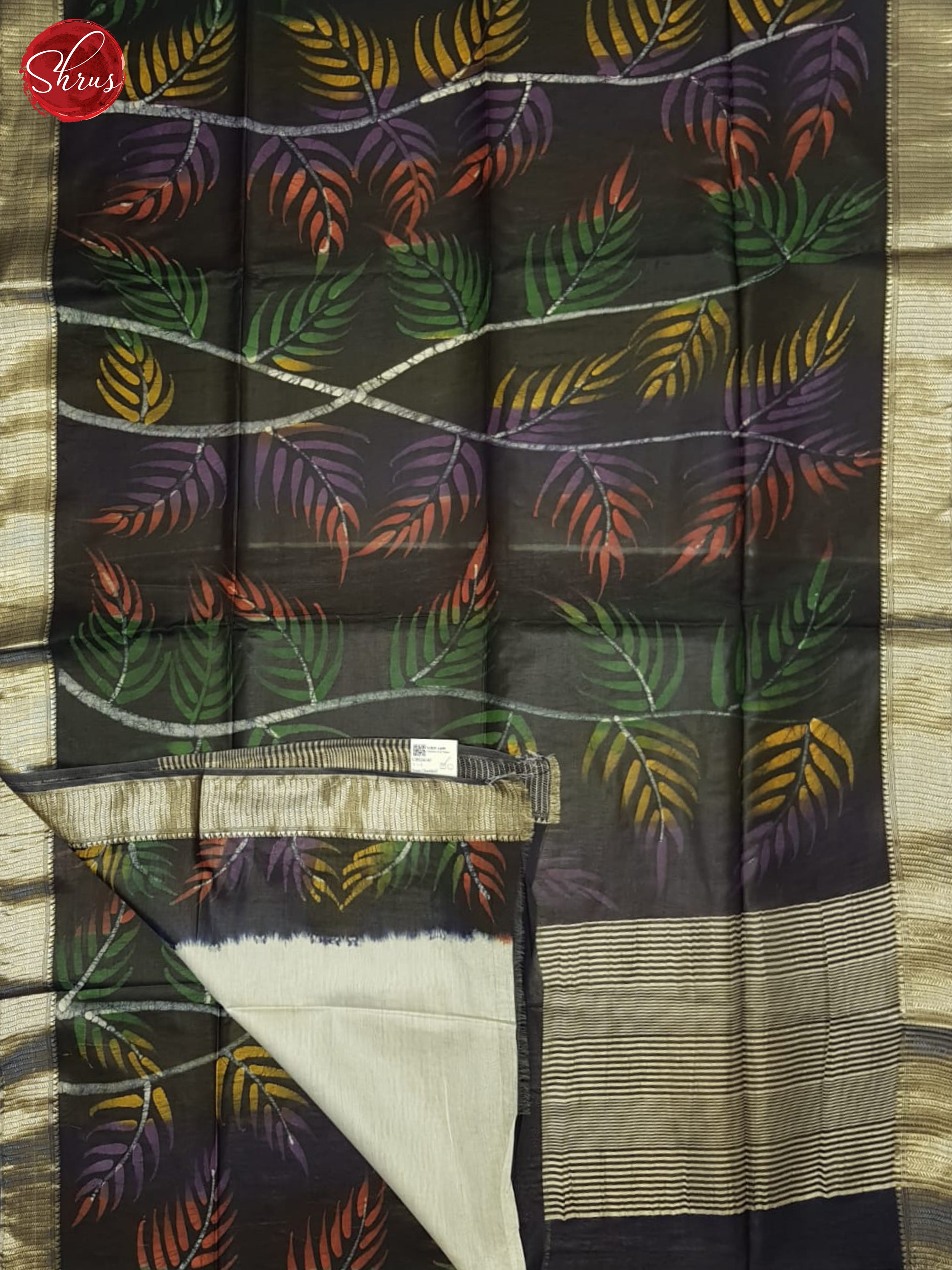 Cream And Black- Semi Chanderi Saree - Shop on ShrusEternity.com