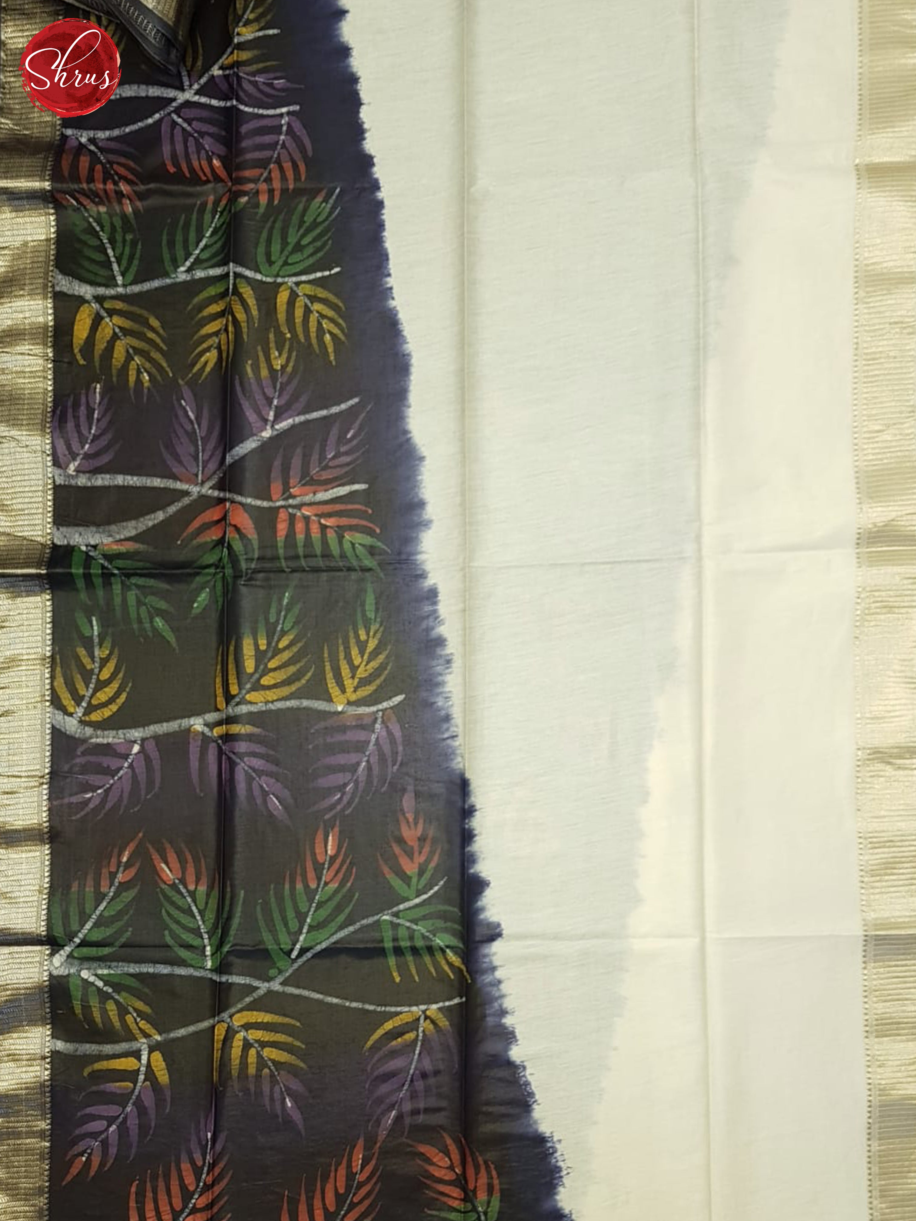 Cream And Black- Semi Chanderi Saree - Shop on ShrusEternity.com