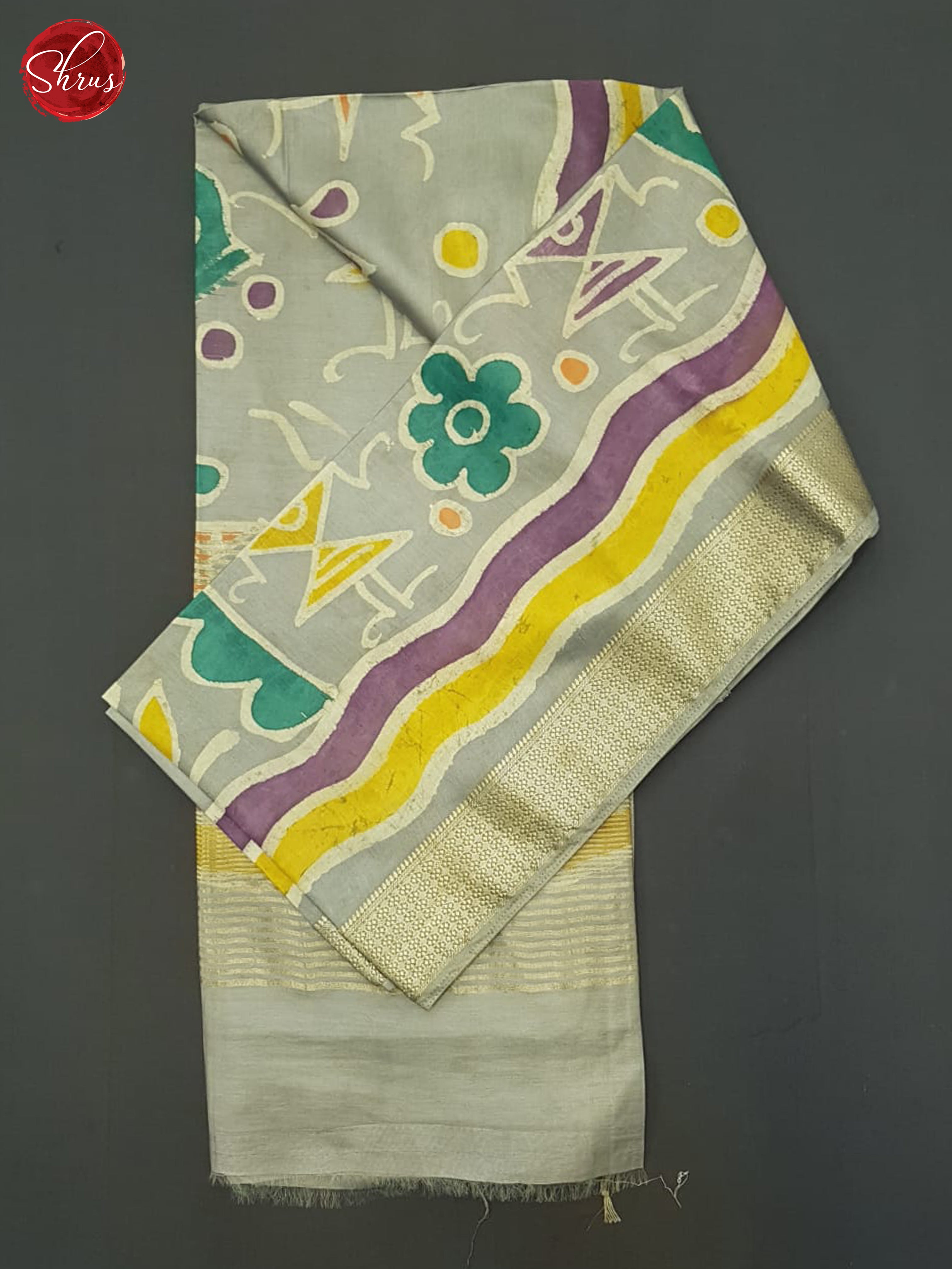 Grey(Single tone)- Semi Chanderi Saree - Shop on ShrusEternity.com