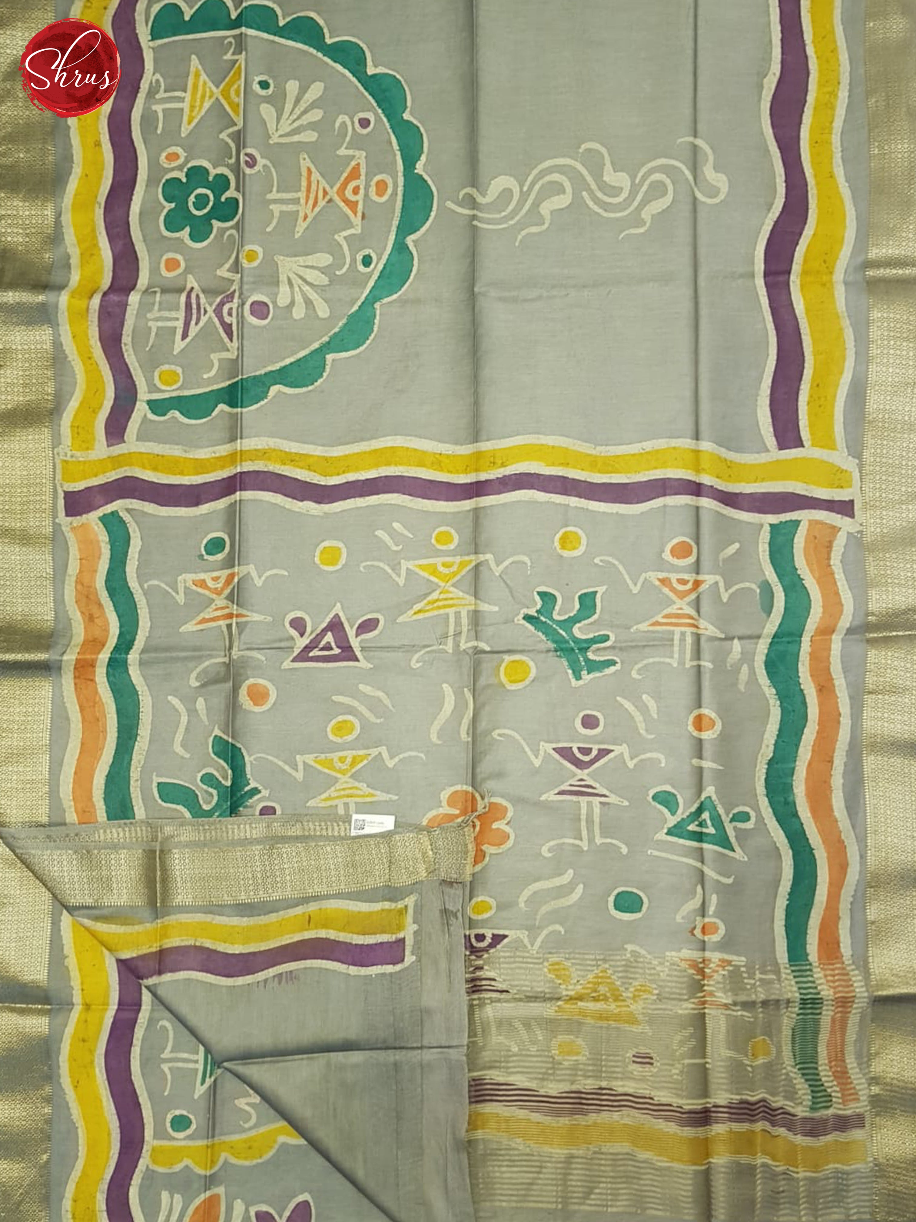 Grey(Single tone)- Semi Chanderi Saree - Shop on ShrusEternity.com