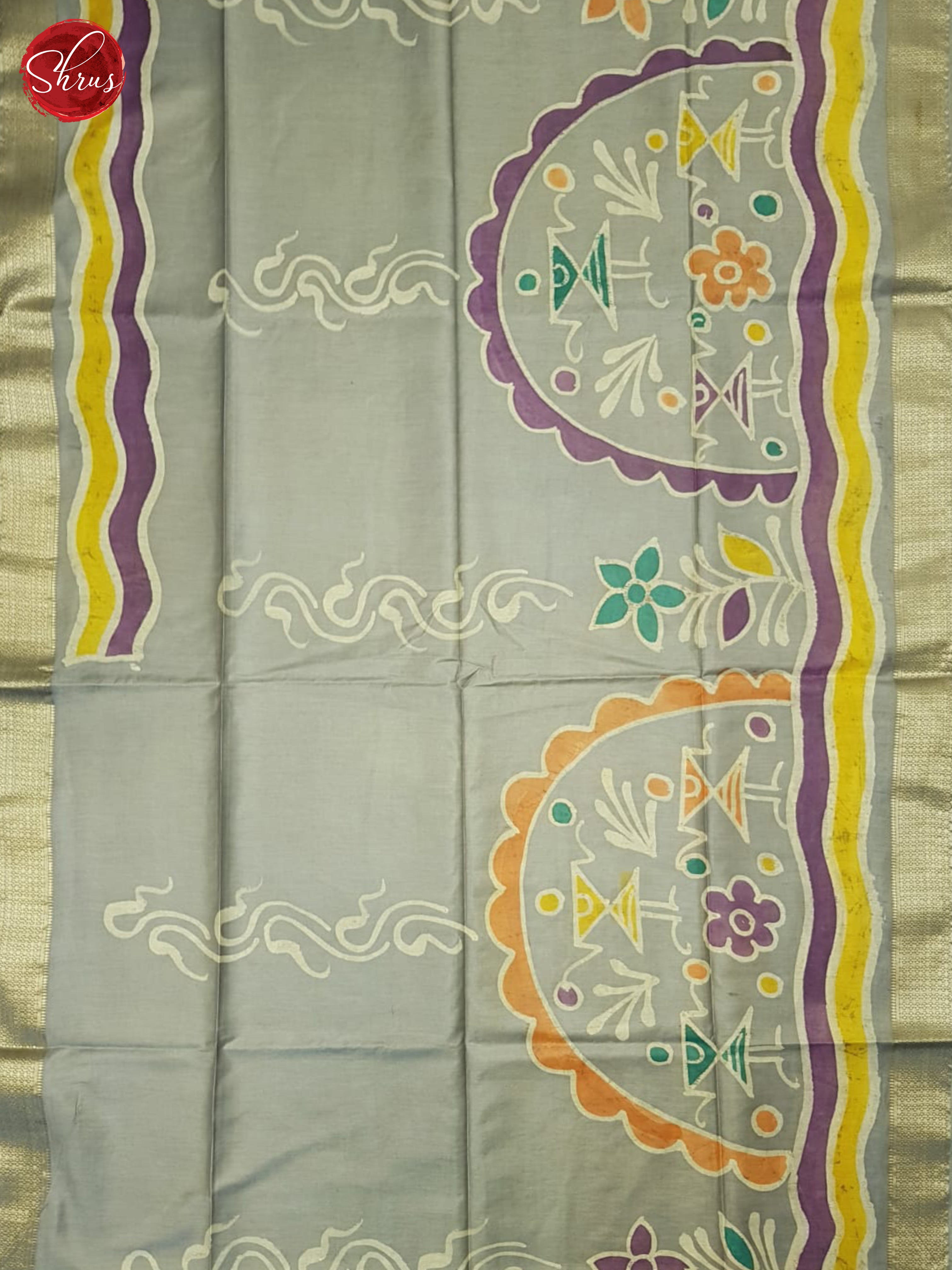 Grey(Single tone)- Semi Chanderi Saree - Shop on ShrusEternity.com