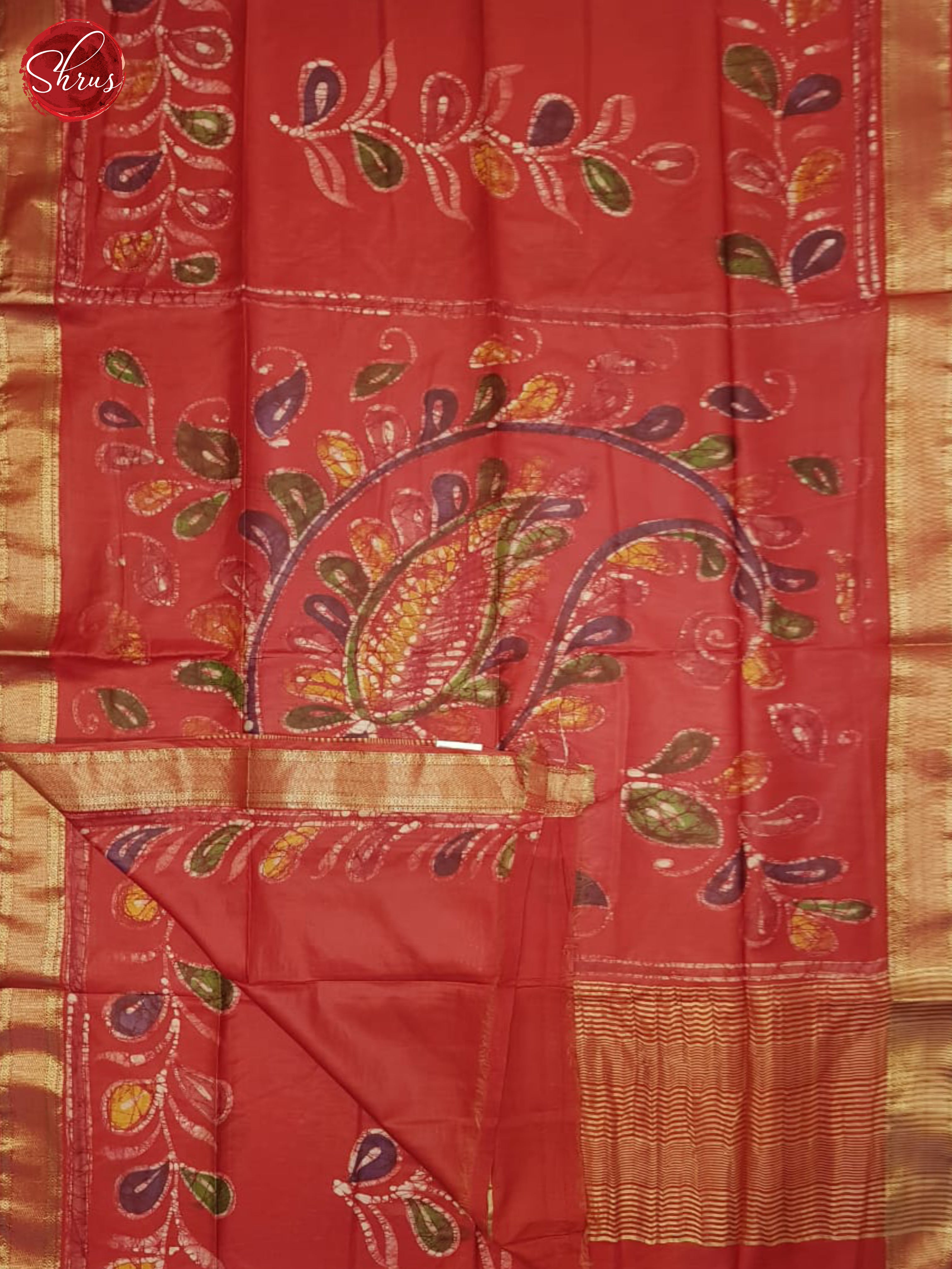Red(Single Tone)- Semi chanderi Saree - Shop on ShrusEternity.com