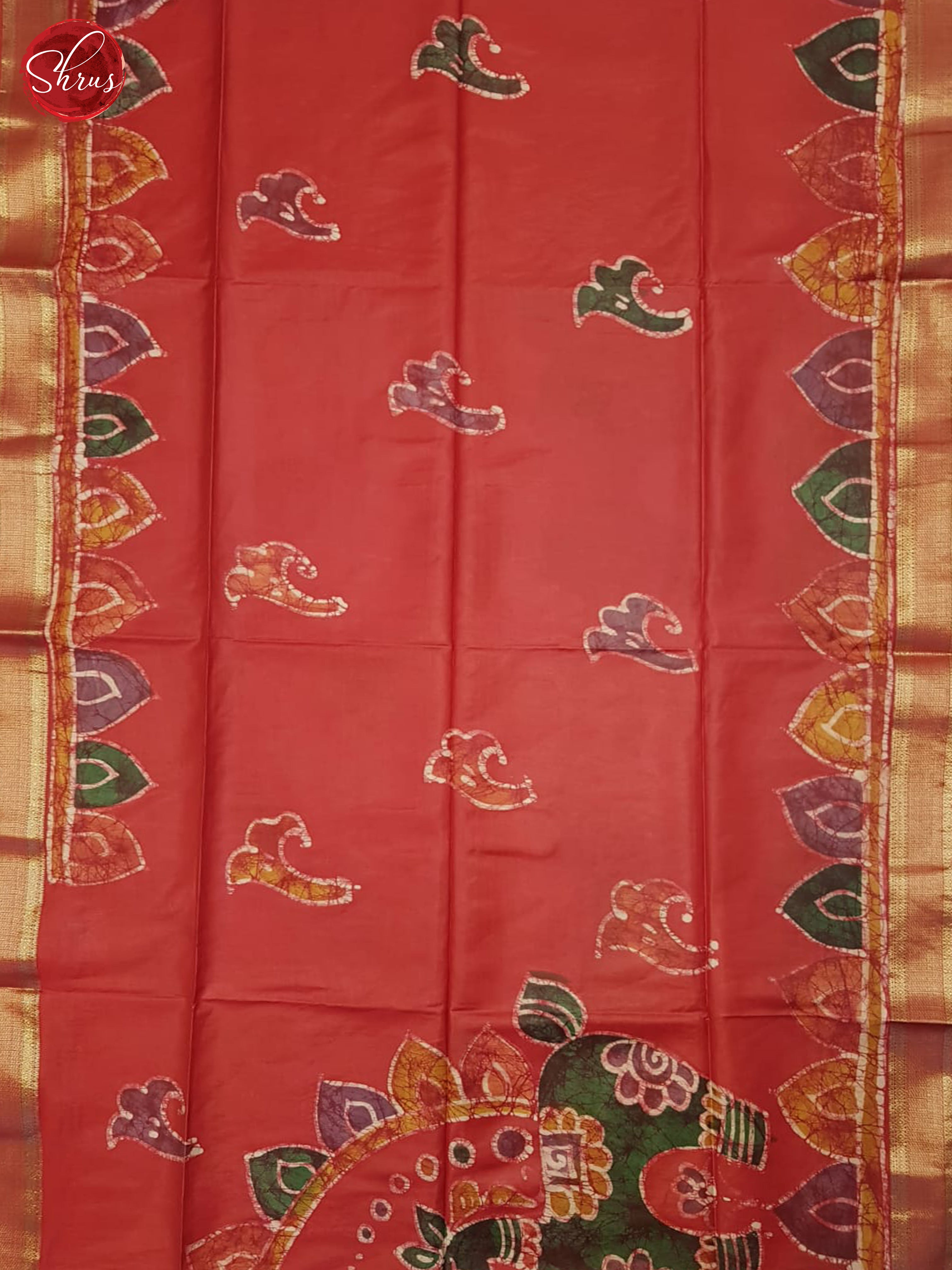 Red(Single Tone)- Semi Chanderi Saree - Shop on ShrusEternity.com